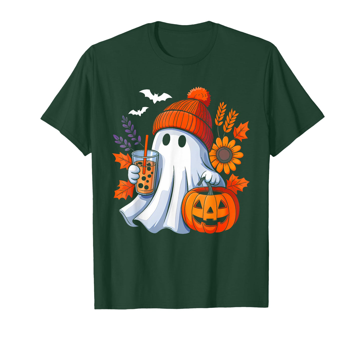 Cute Ghost Drinking Coffee Halloween Ghost Ice Coffee Womens T-Shirt