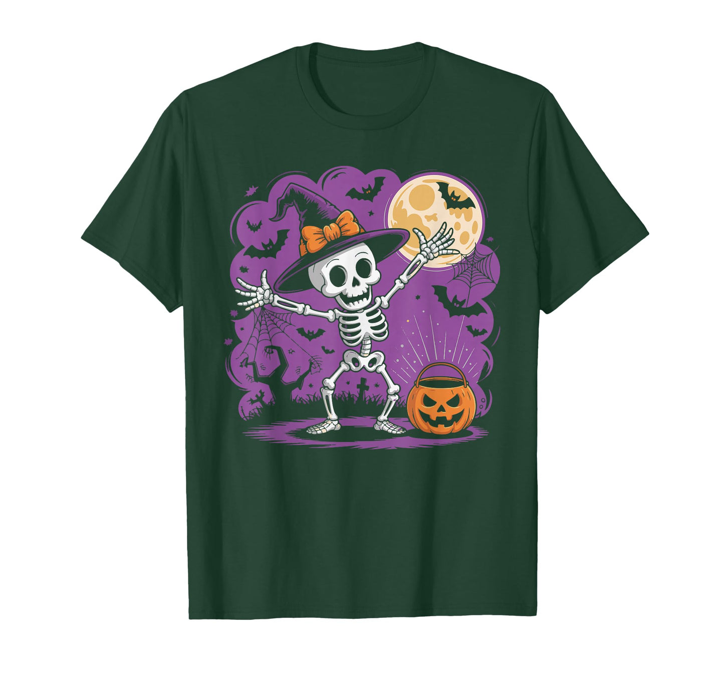 Haunted Skeleton Witch Hat Pumpkin Halloween Costume Men Boy T-Shirt