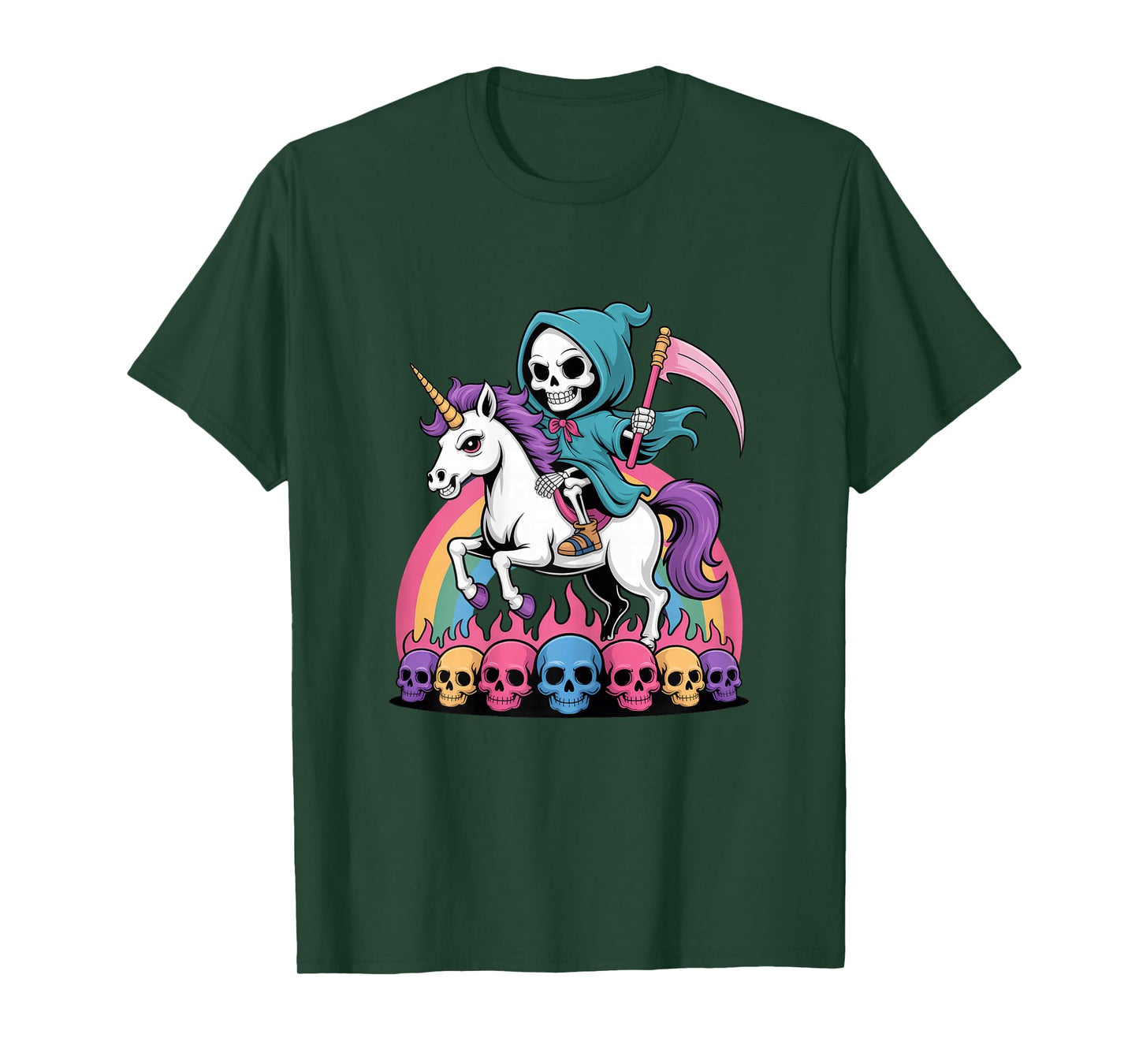 Grim Reaper Unicorn Rainbow Gothic Fantasy T-Shirt