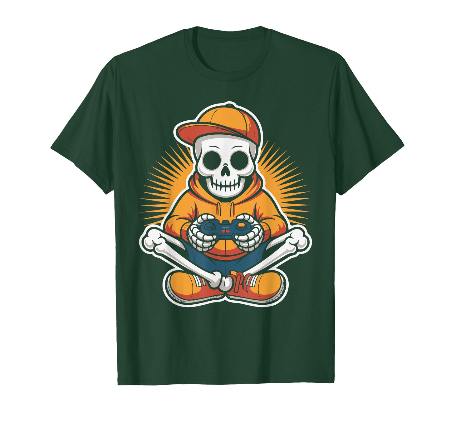 Retro Skeleton Gamer Funny Video Gaming Style Halloween Fun T-Shirt