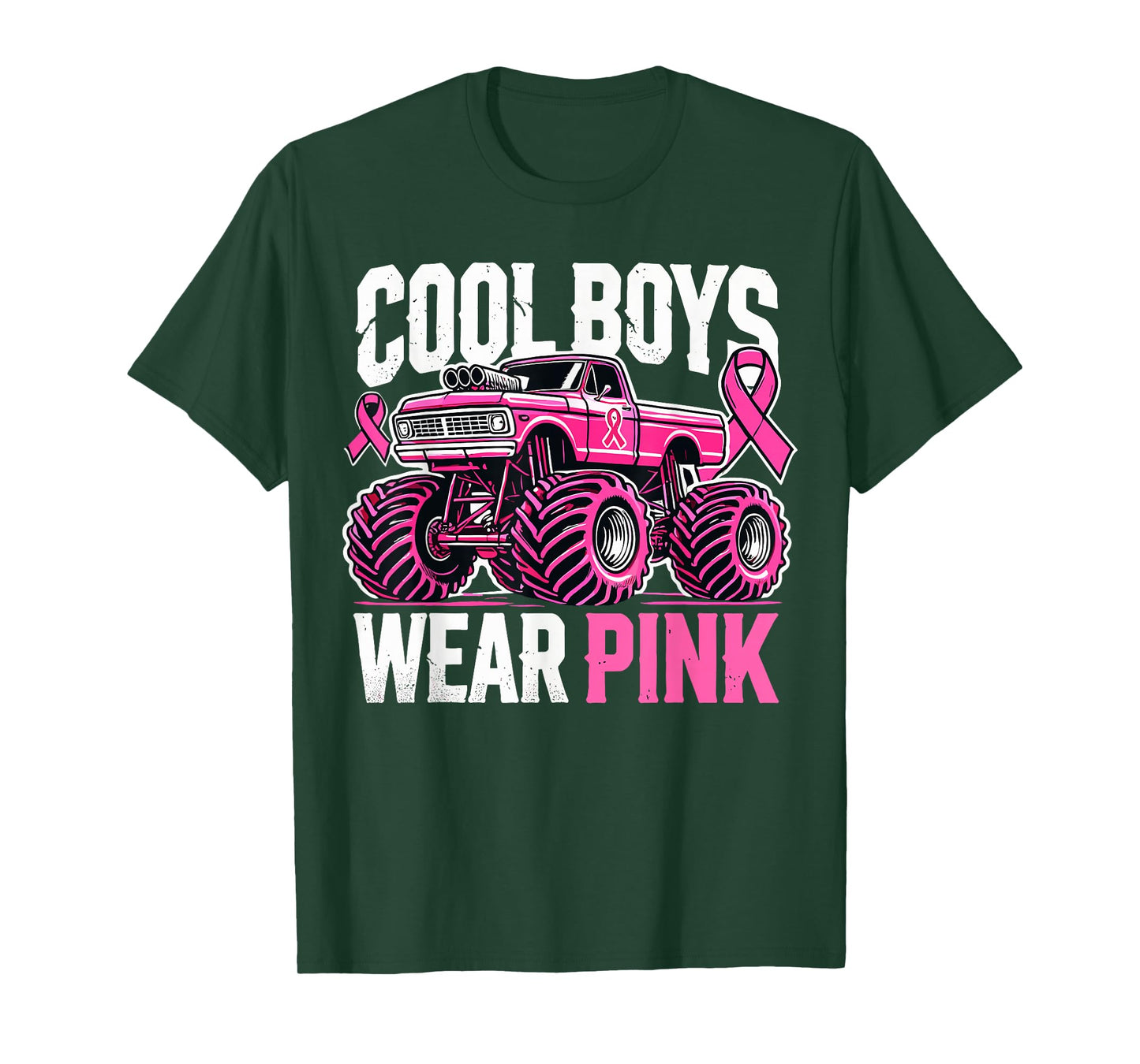 Monster Truck Breast Cancer Awareness Cool Boys Wear Pink T-Shirt