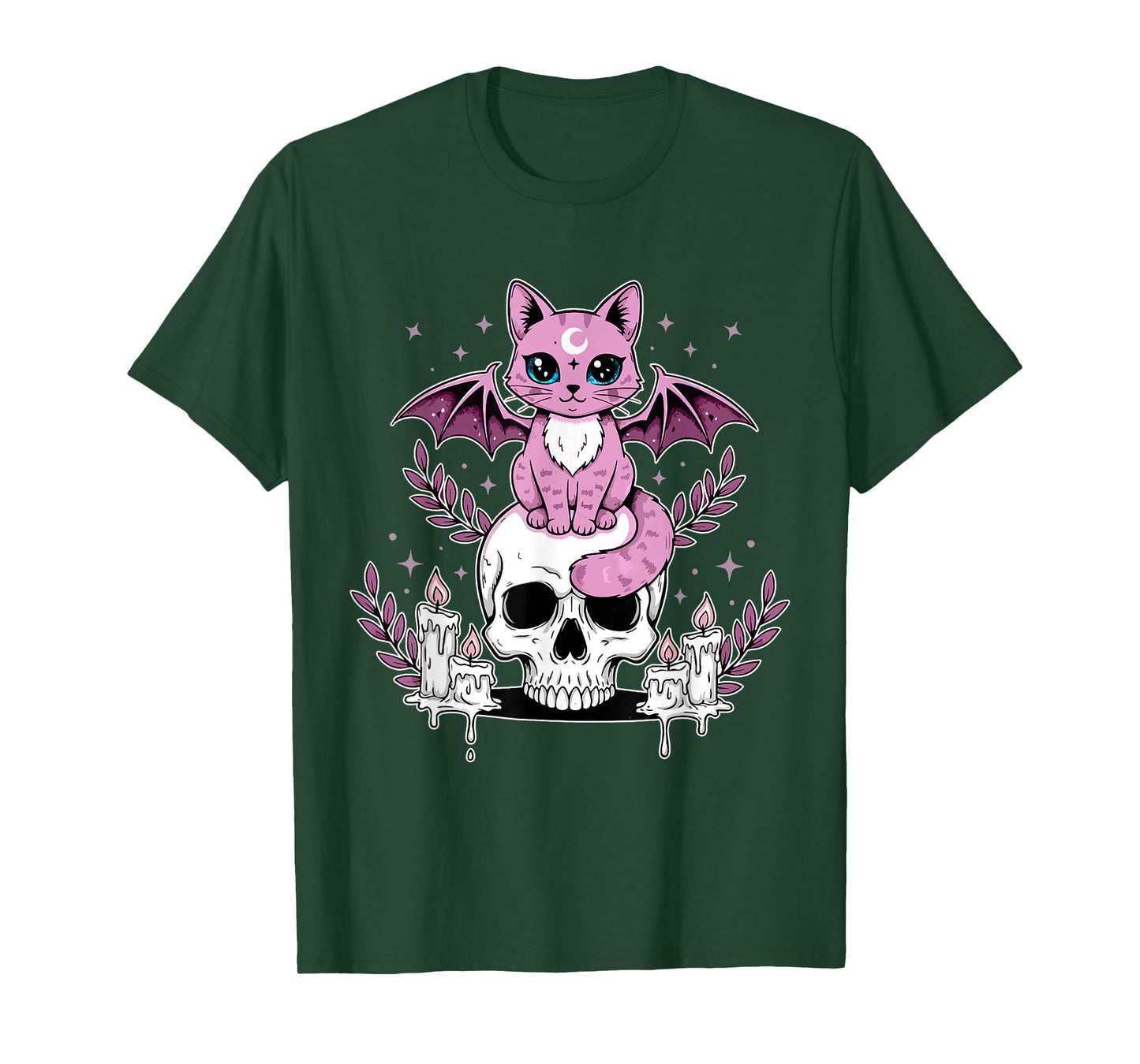 Kawaii Pastel Skull Creepy Cat Bat Skeleton Halloween T-Shirt