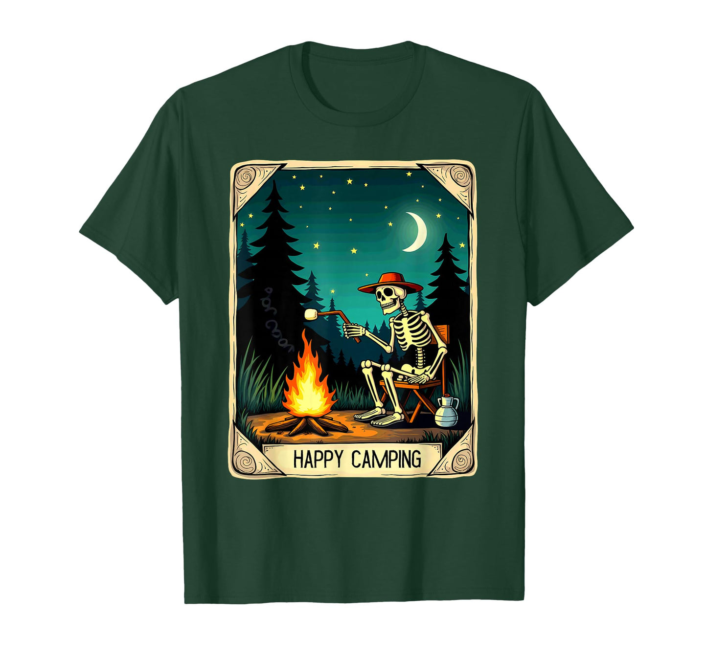 Gothic Tarot Card Skeleton Happy Camping T-Shirt