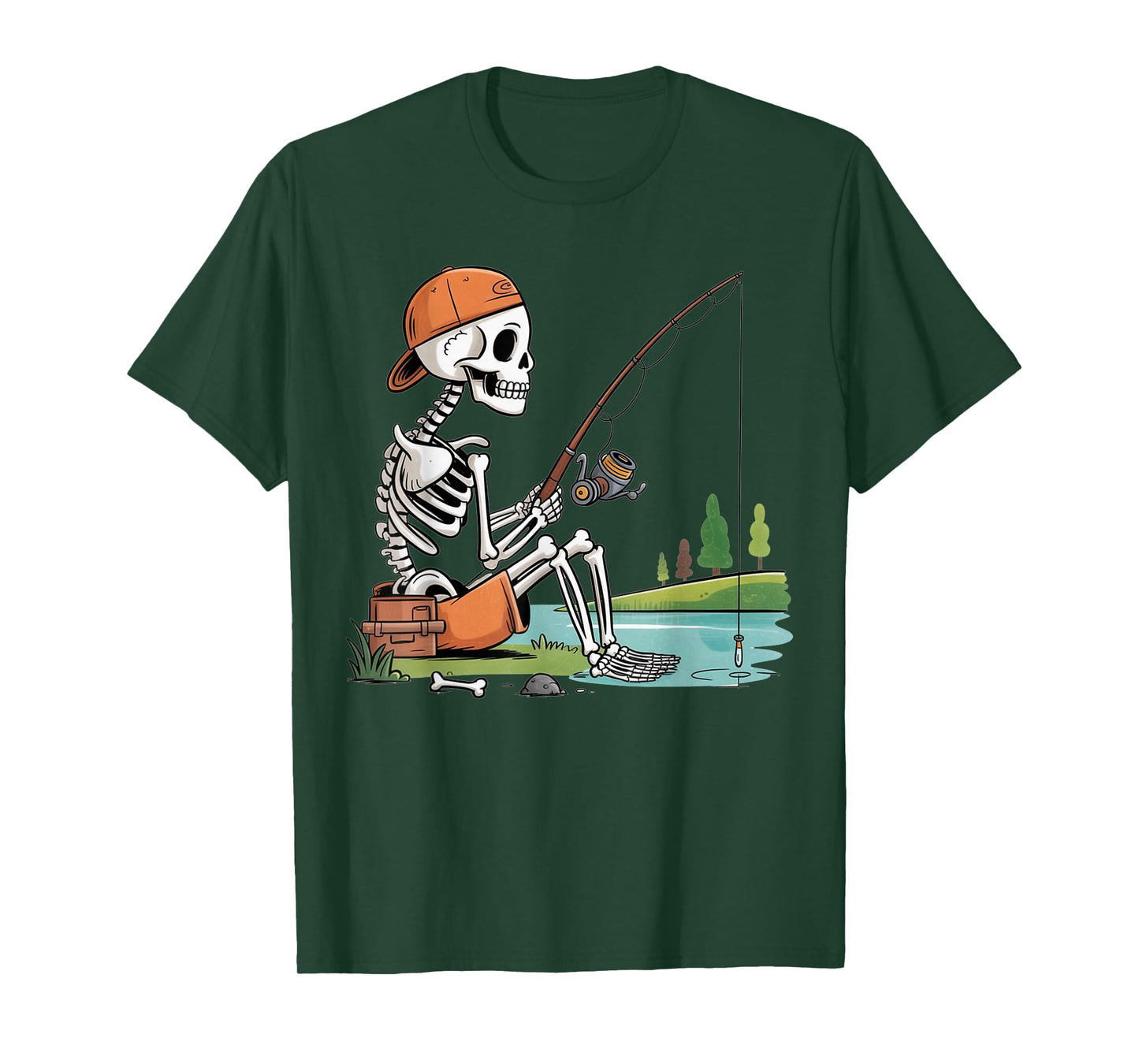 Skeleton Fishing Halloween Costume Funny Fishing Boys Kids T-Shirt