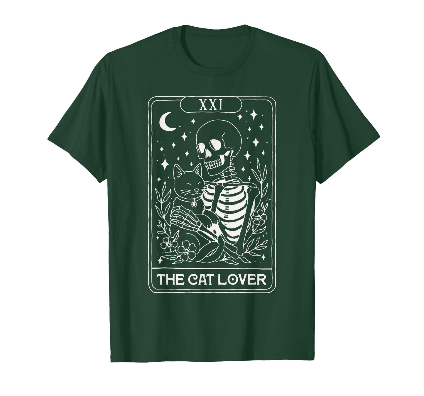 Tarot Skeleton Hugging Cat Gothic Witchy Halloween Cat Lover T-Shirt