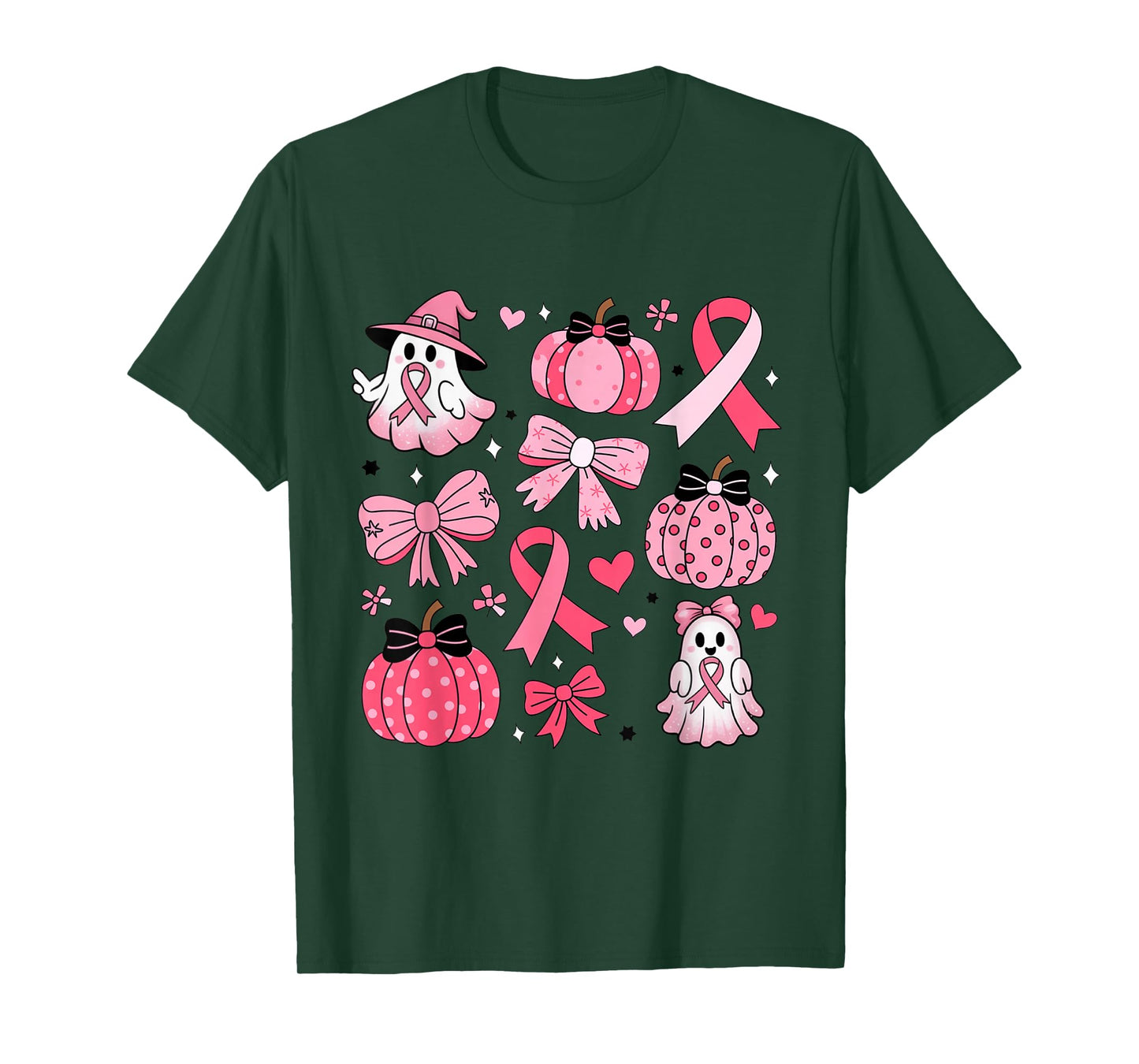 Breast Cancer Ghost Coquette Bow Pink Pumpkin Halloween T-Shirt