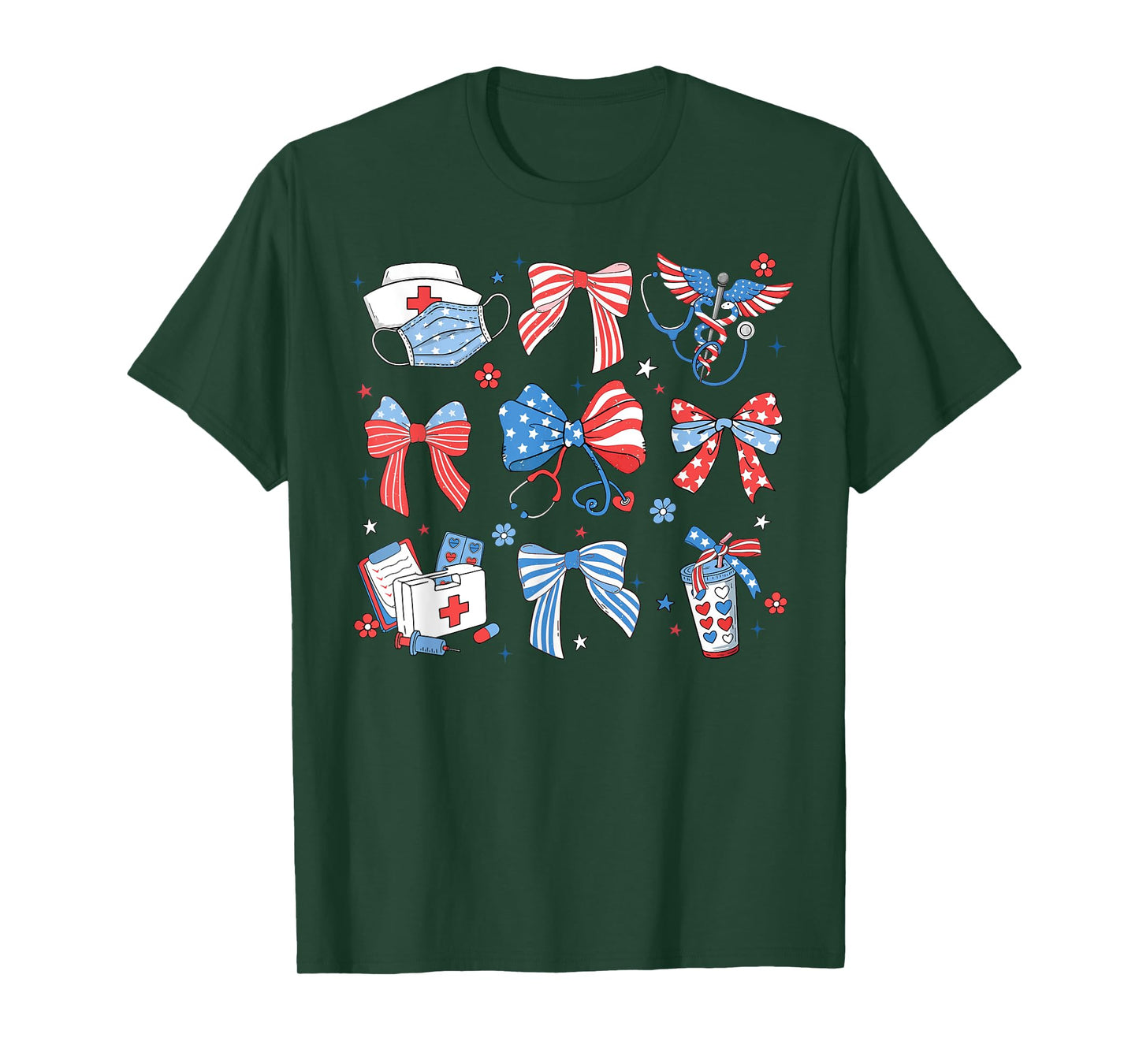 4th July Nurse Coquette Bow ICU CRNA Surgical Medical Girly T-Shirt