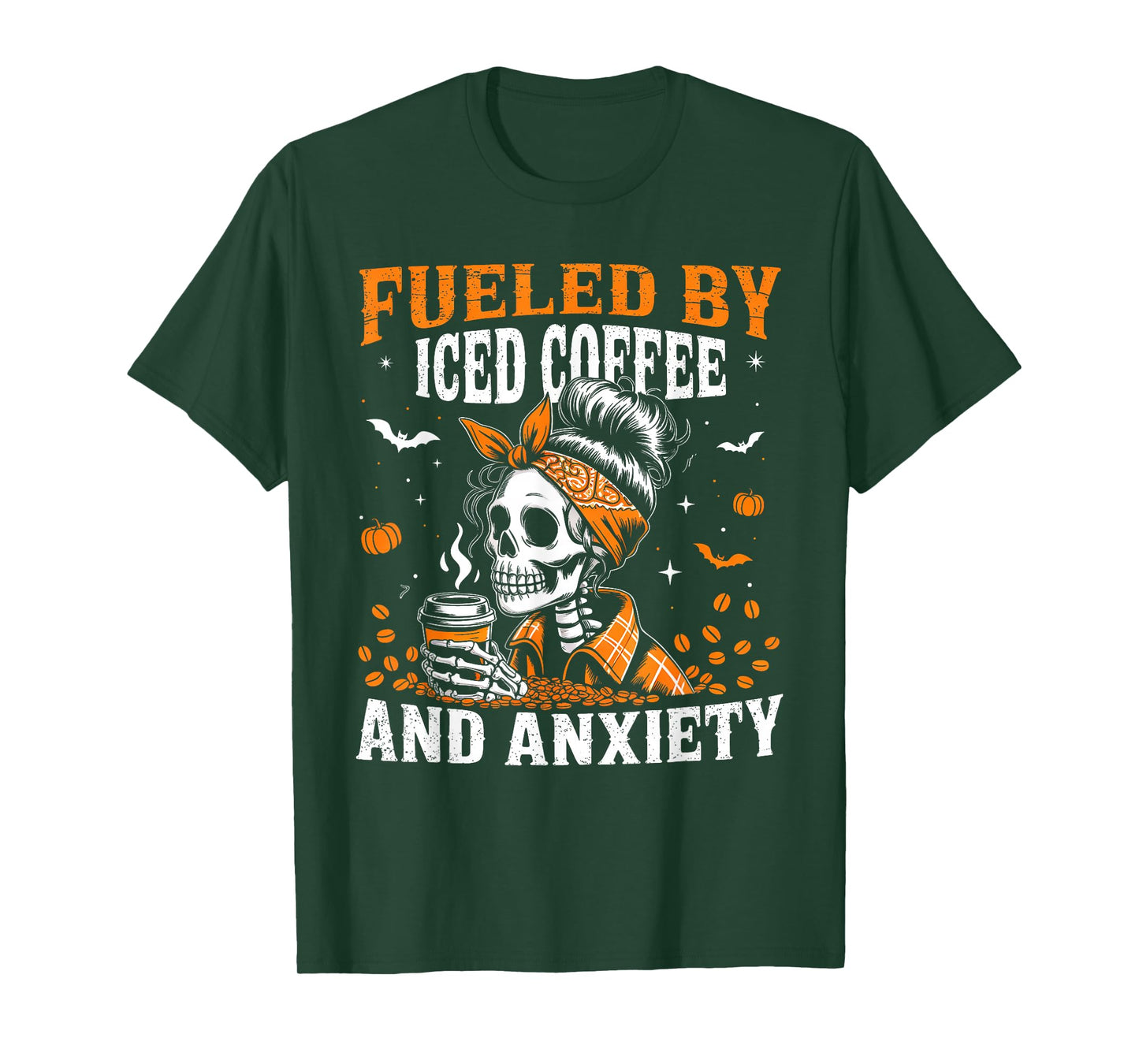 Fueled by Iced Coffee and Anxiety Funny Coffee Halloween T-Shirt