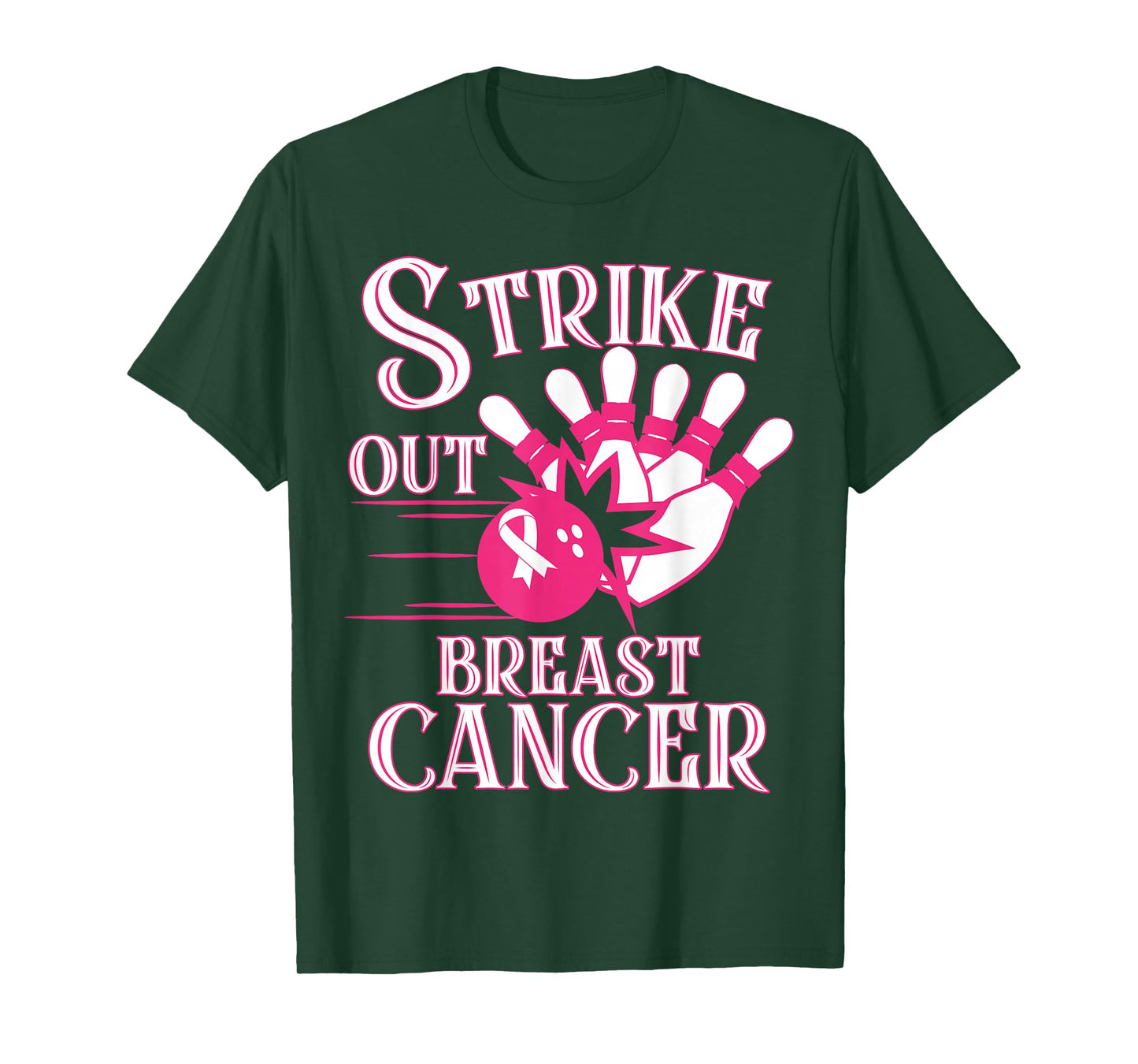 Breast Cancer Awareness - Bowling Strike Out Pink Ribbon T-Shirt