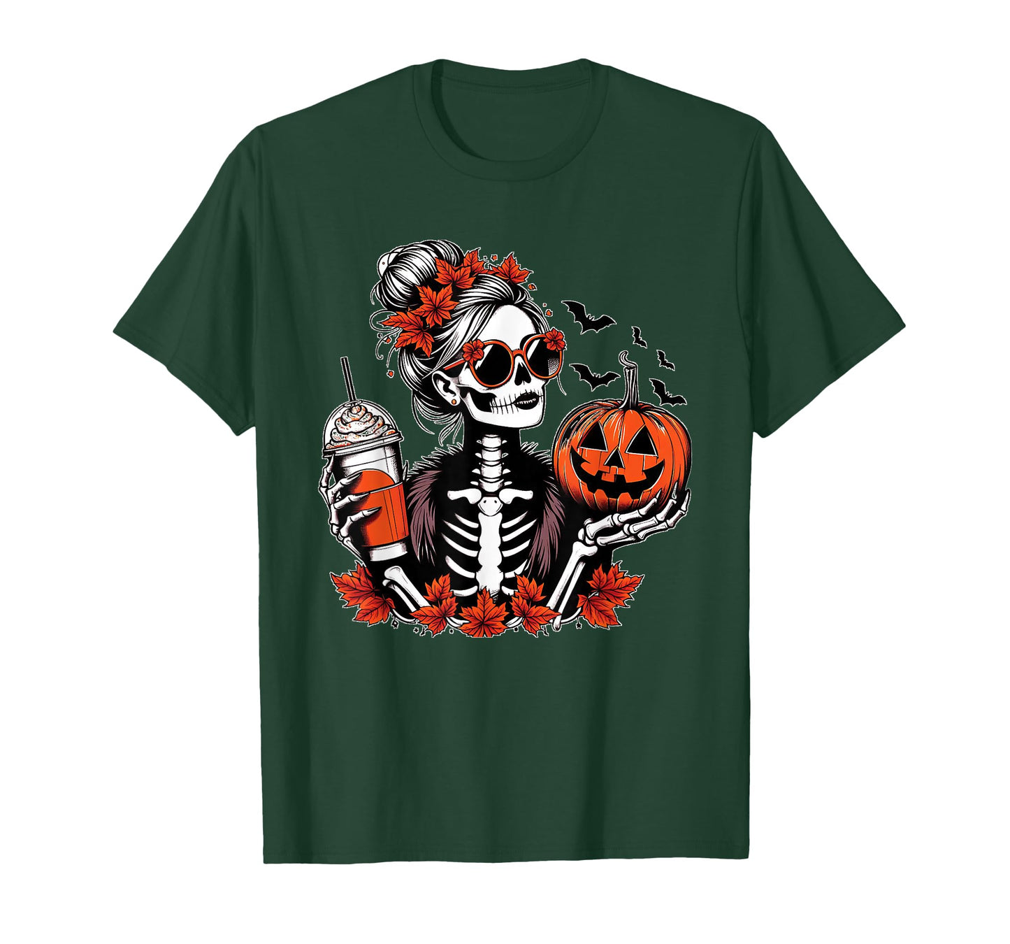 Funny Skeleton Drinking Coffee Pumpkin Halloween T-Shirt