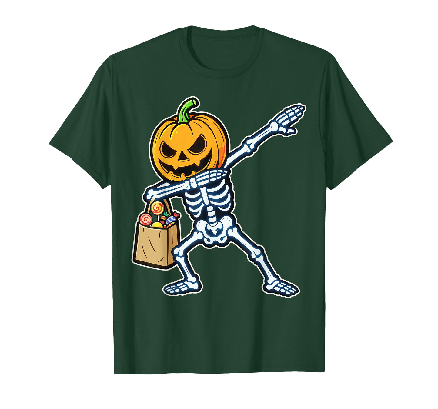 Dabbing Skeleton Pumpkin Candy Halloween T-Shirt