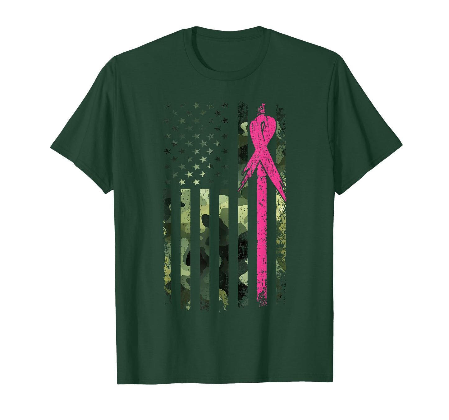 Camo Flag Pink Ribbon Breast Cancer Awareness Patriotic T-Shirt