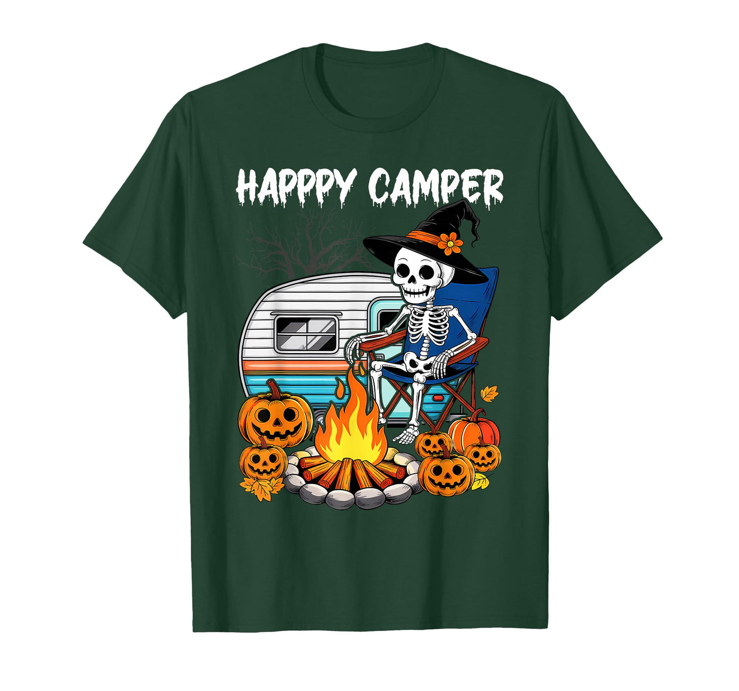 Happy Camper Funny Camping Skeleton Campfire T-Shirt
