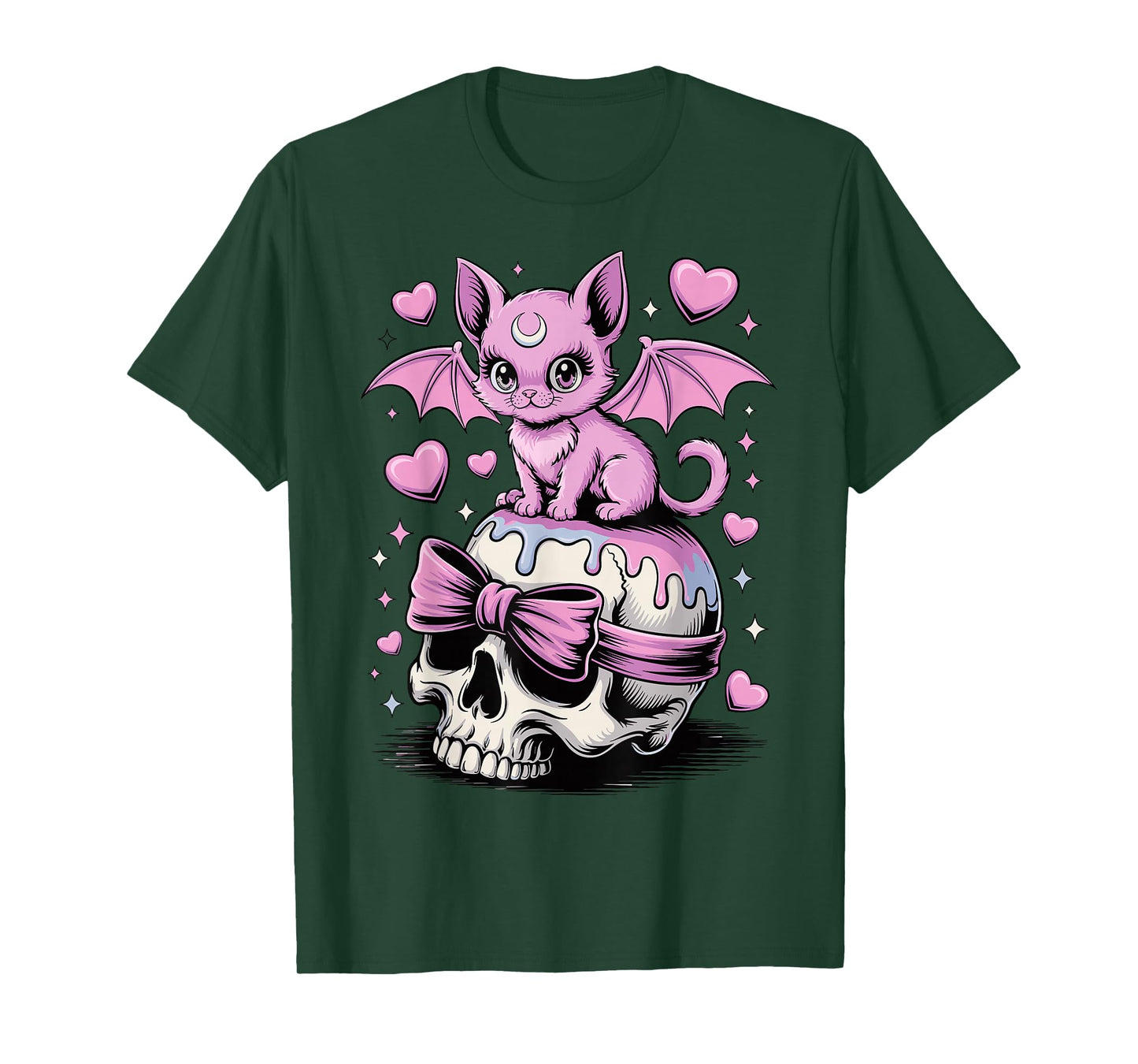 Kawaii Pastel Goth Cute Creepy Cat Bat Skeleton Men Women T-Shirt