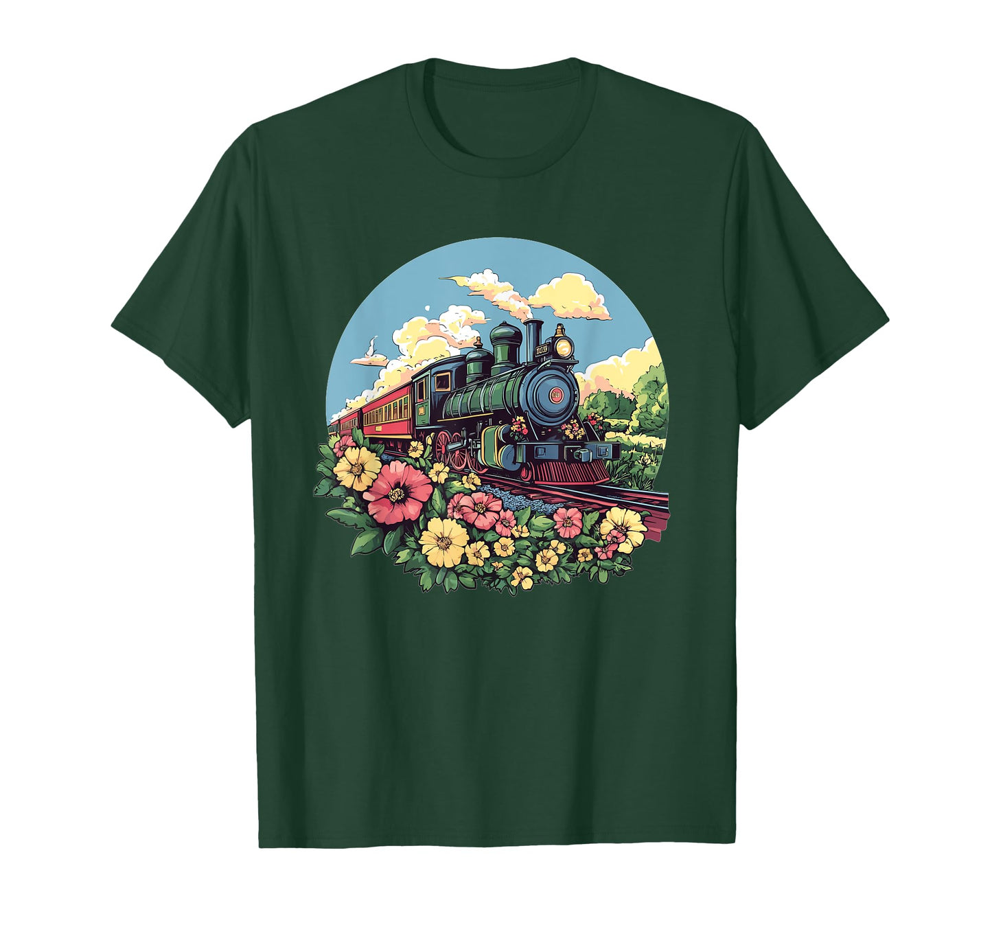 Vintage Steam Train Floral Adventure T-Shirt