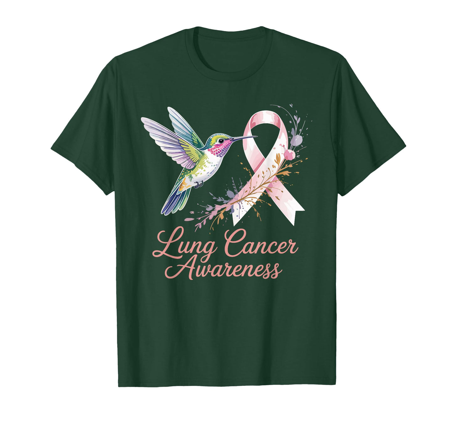 Lung Cancer Awareness Hummingbird Ribbon Support T-Shirt