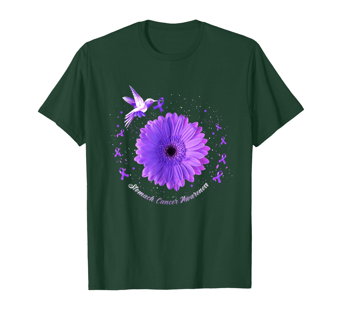 Hummingbird Periwinkle Sunflower Stomach Cancer Awareness T-Shirt