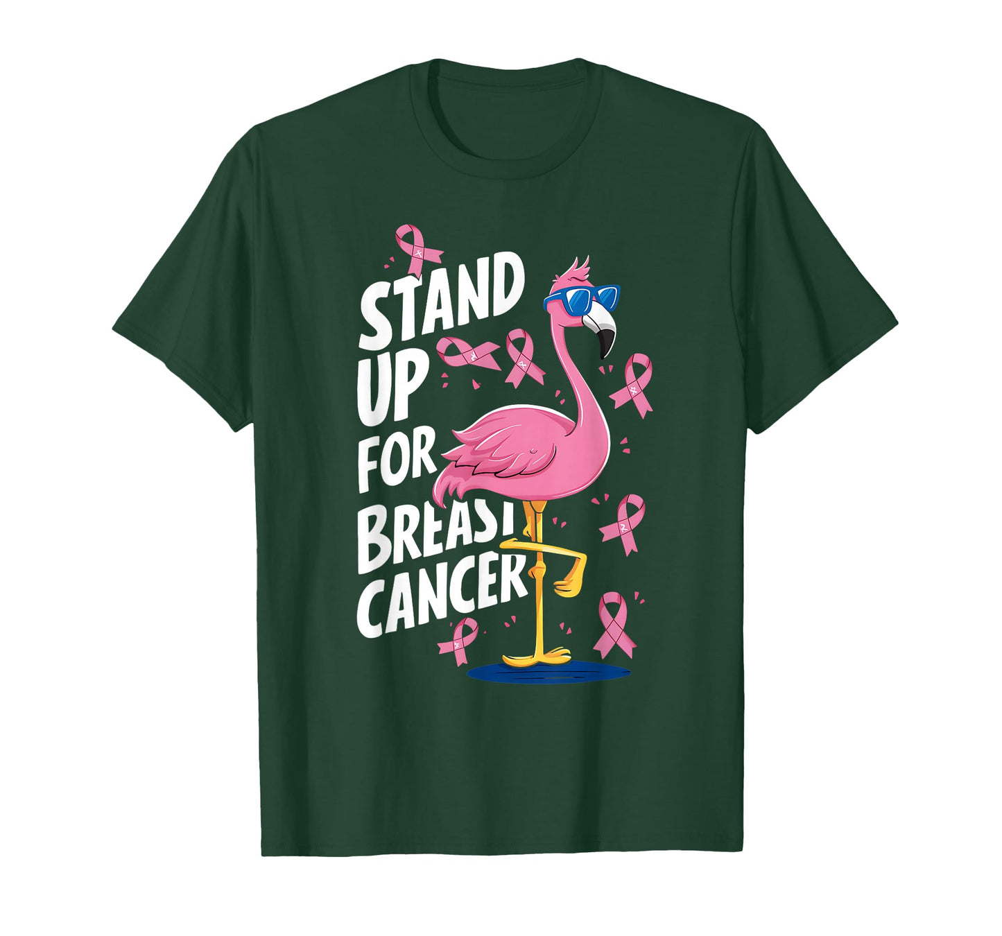 Pink Ribbon Awareness Stand Up to Breast Cancer Flamingo T-Shirt