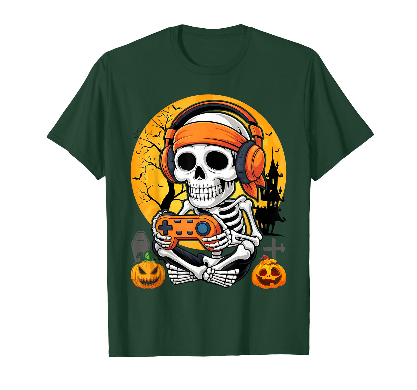 Gaming Skeleton Halloween Funny Gamer Boys Kids Men T-Shirt