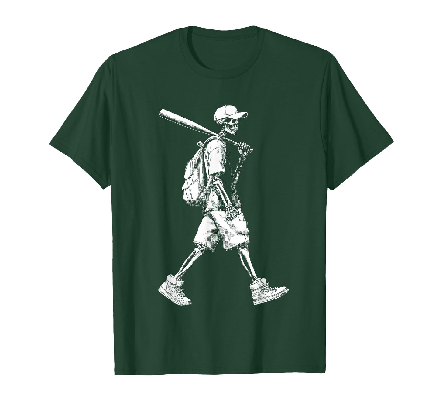 Skeleton Baseball Walking Graphic Halloween Scary T-Shirt