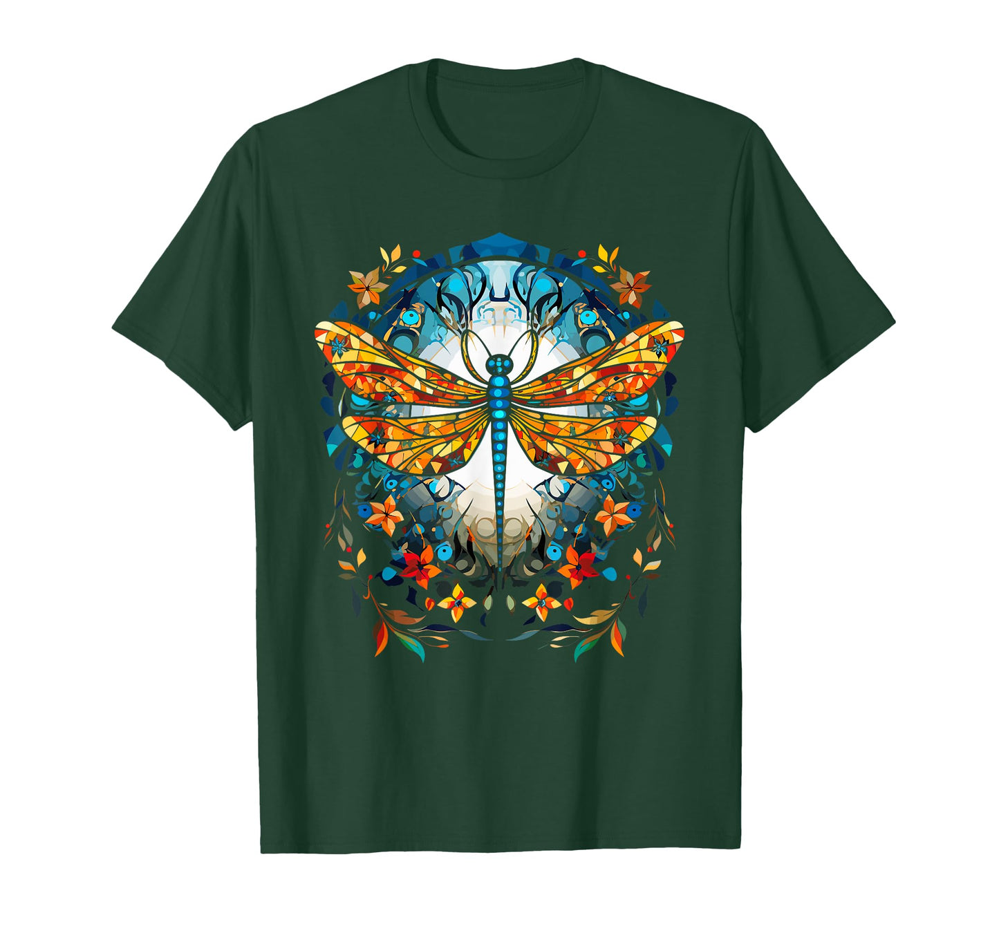 Magical Dragonfly Lover Stained Glass Graphic Design Art T-Shirt