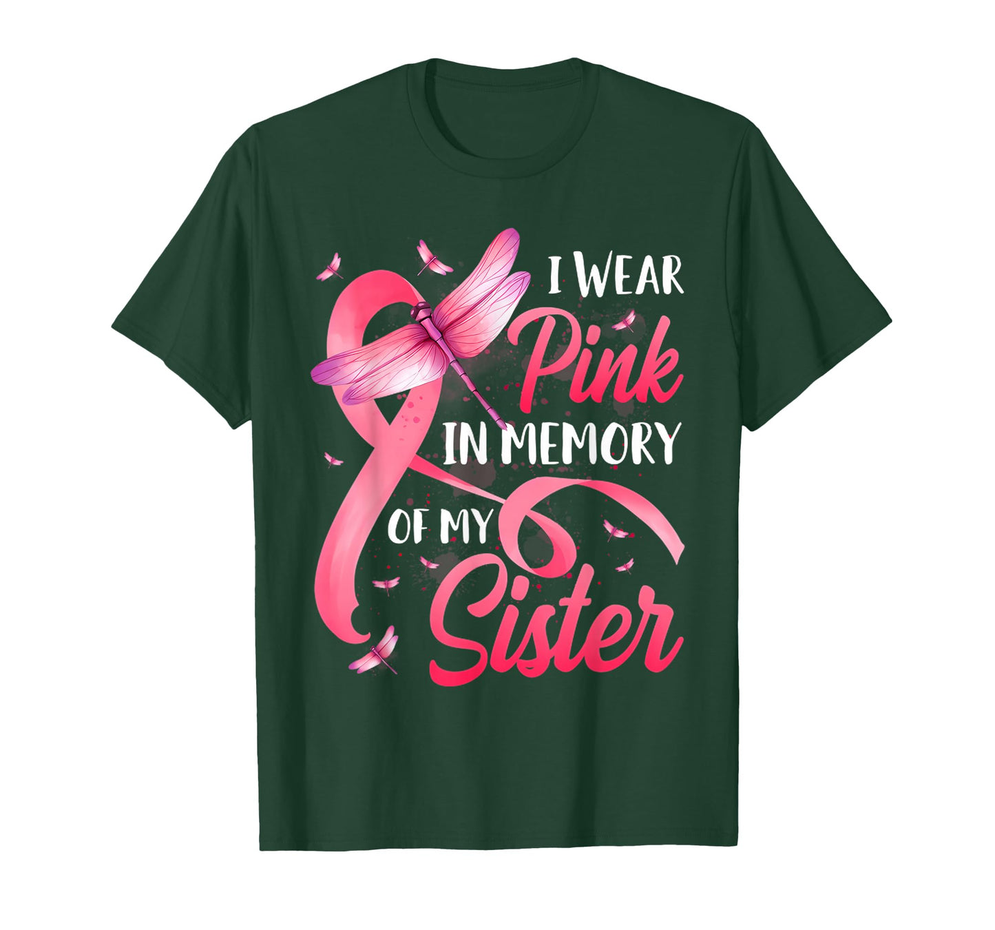 I Wear Pink in Memory of My Sister Messy bun Breast Cancer T-Shirt