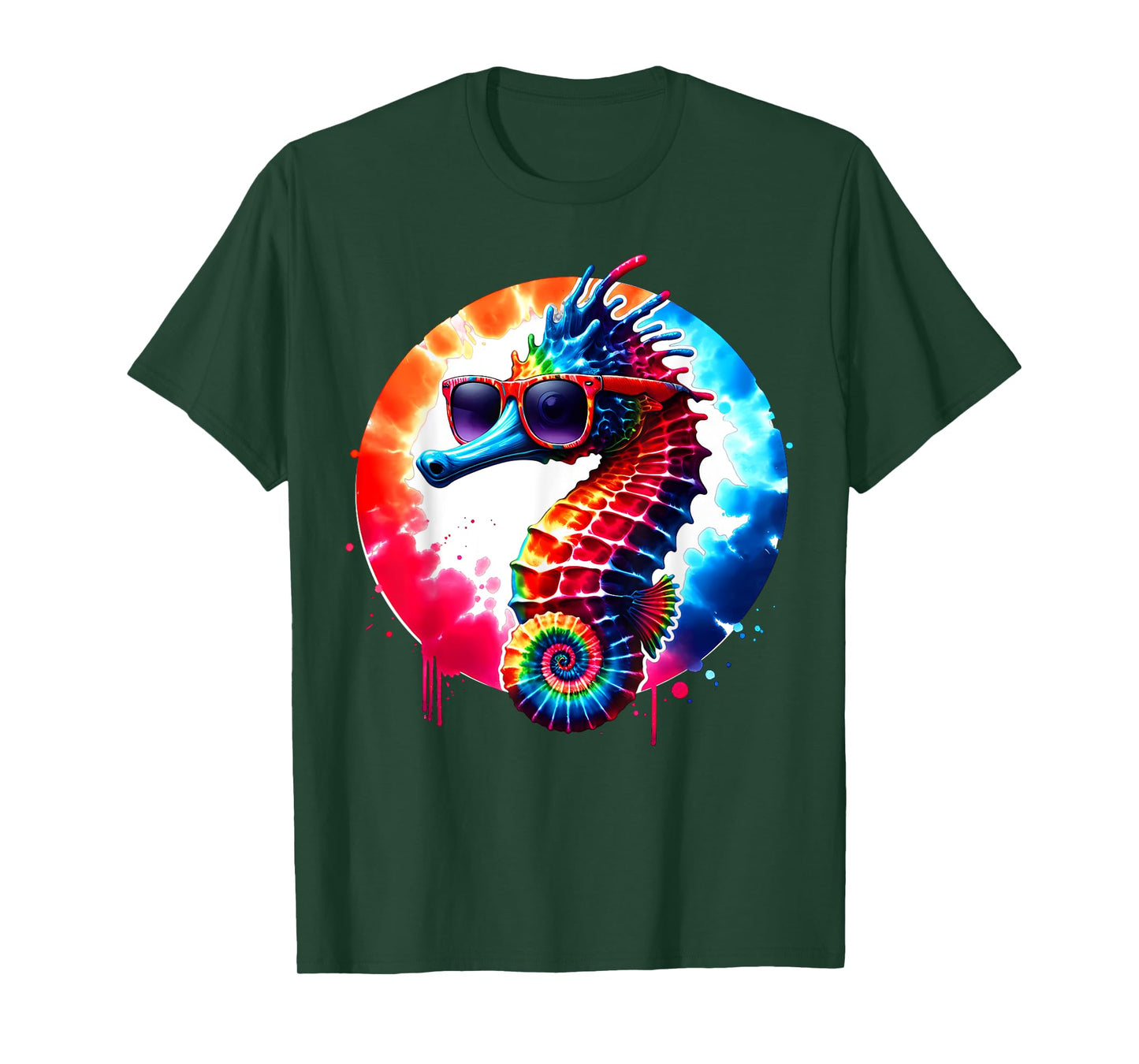 Cool Graphic Tie Dye Sunglasses Seahorse Illustration Art T-Shirt