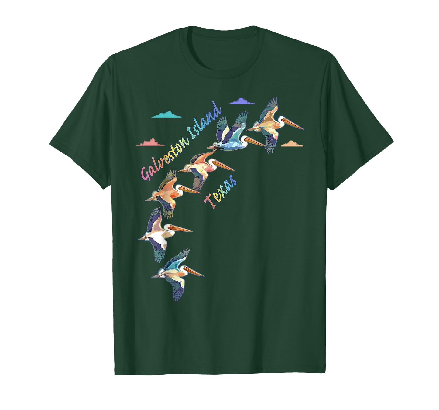 Galveston Island Texas Colorful Tie-Dye Pelican Art T-Shirt