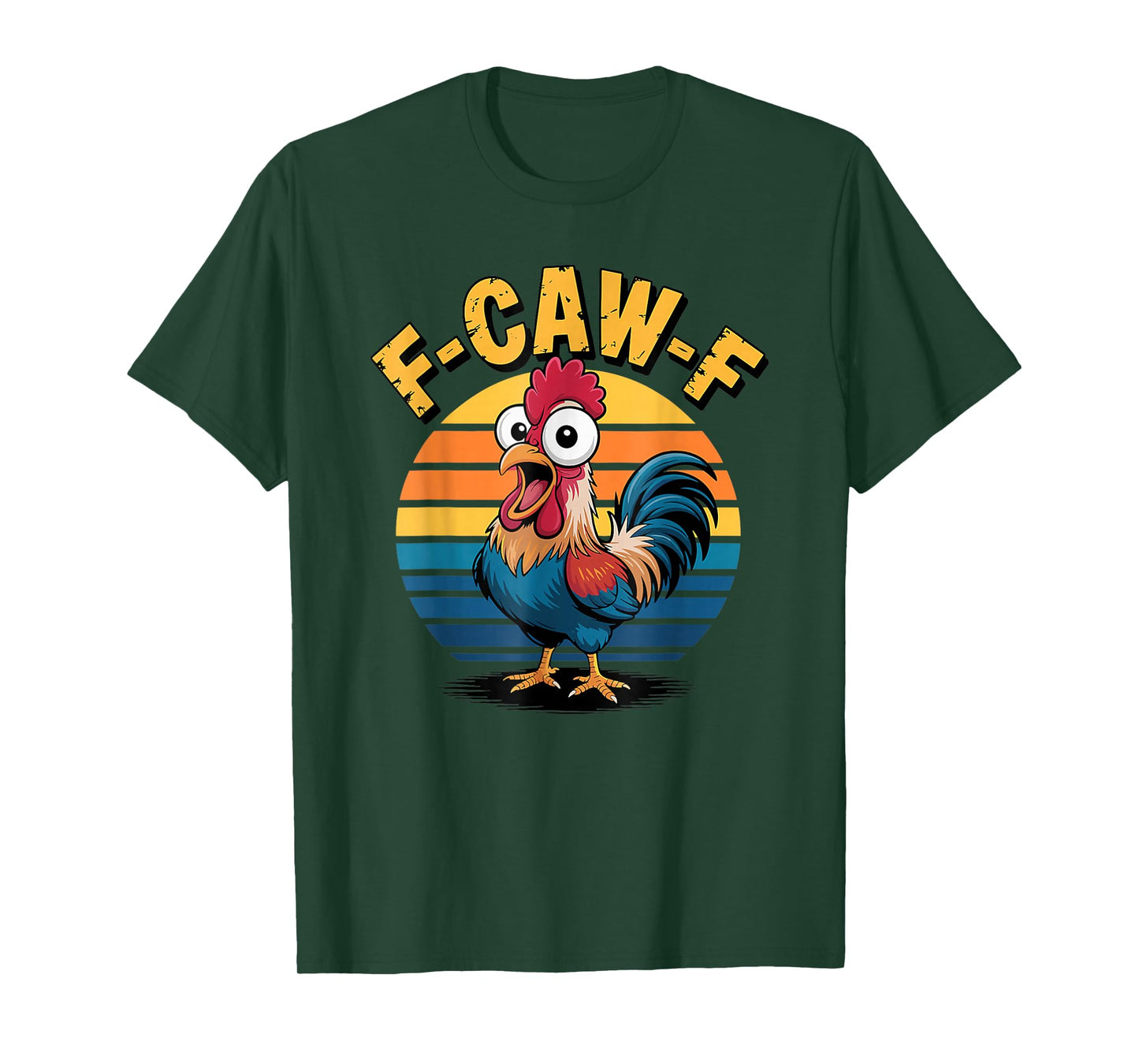 F-Caw-F Funny Retro Sunset Chicken Vintage F-Caw-F Design T-Shirt