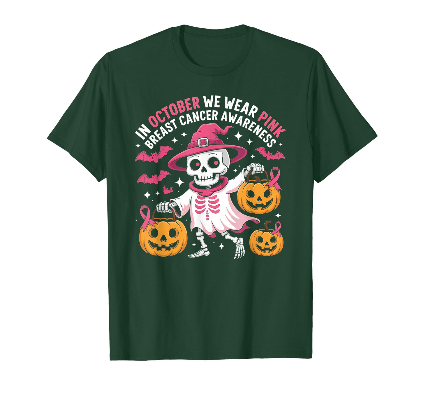 in October We Wear Pink Breast Cancer Awareness Halloween T-Shirt