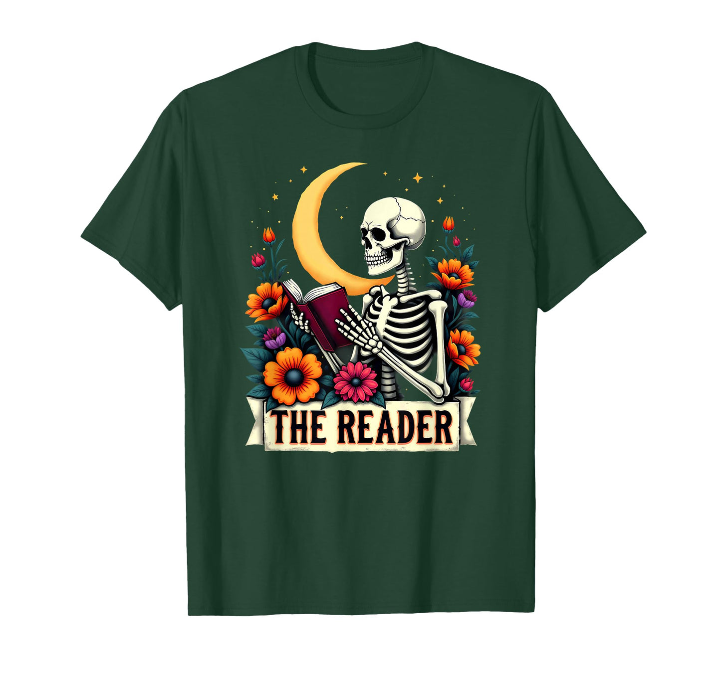 Tarot Card Skeleton Reading Book Librarian The Reader T-Shirt