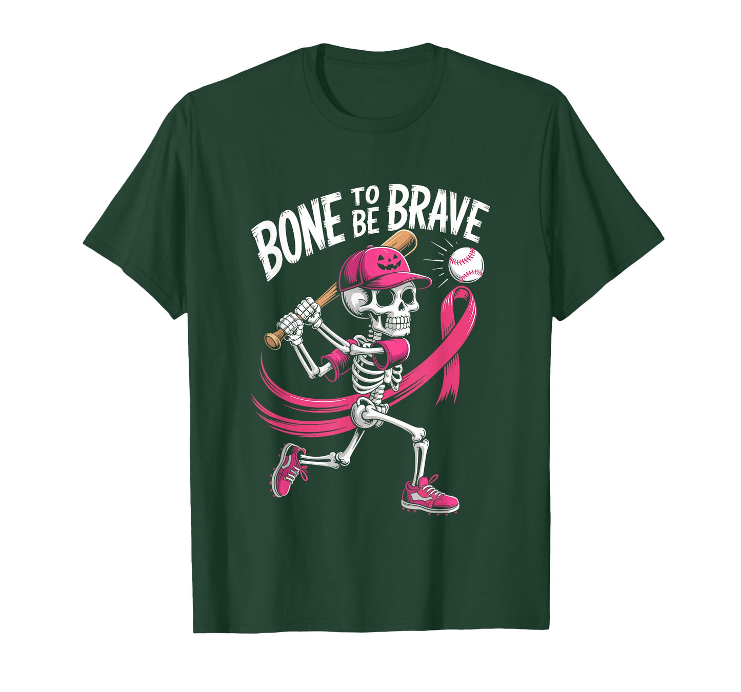 Baseball Skeleton Fighter Halloween Breast Cancer Awareness T-Shirt