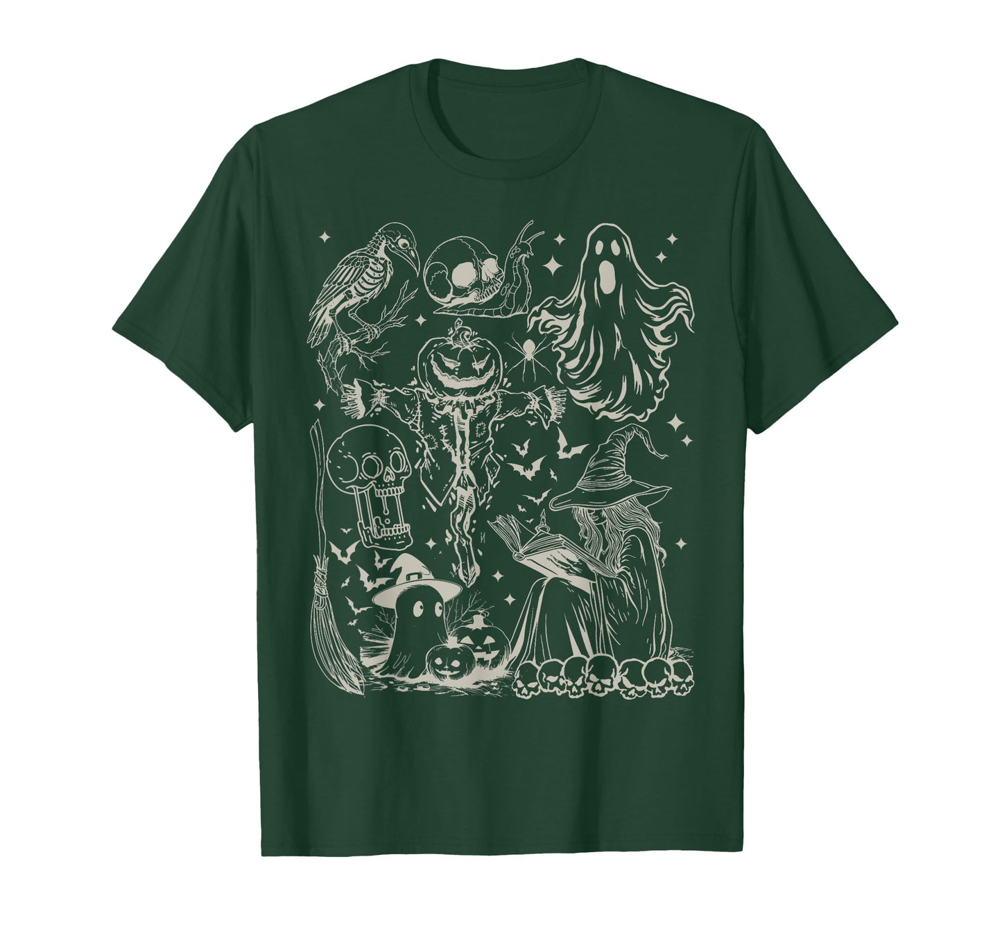 Halloween Doodle Witch Ghost Pumpkin Skull Scarecrow T-Shirt