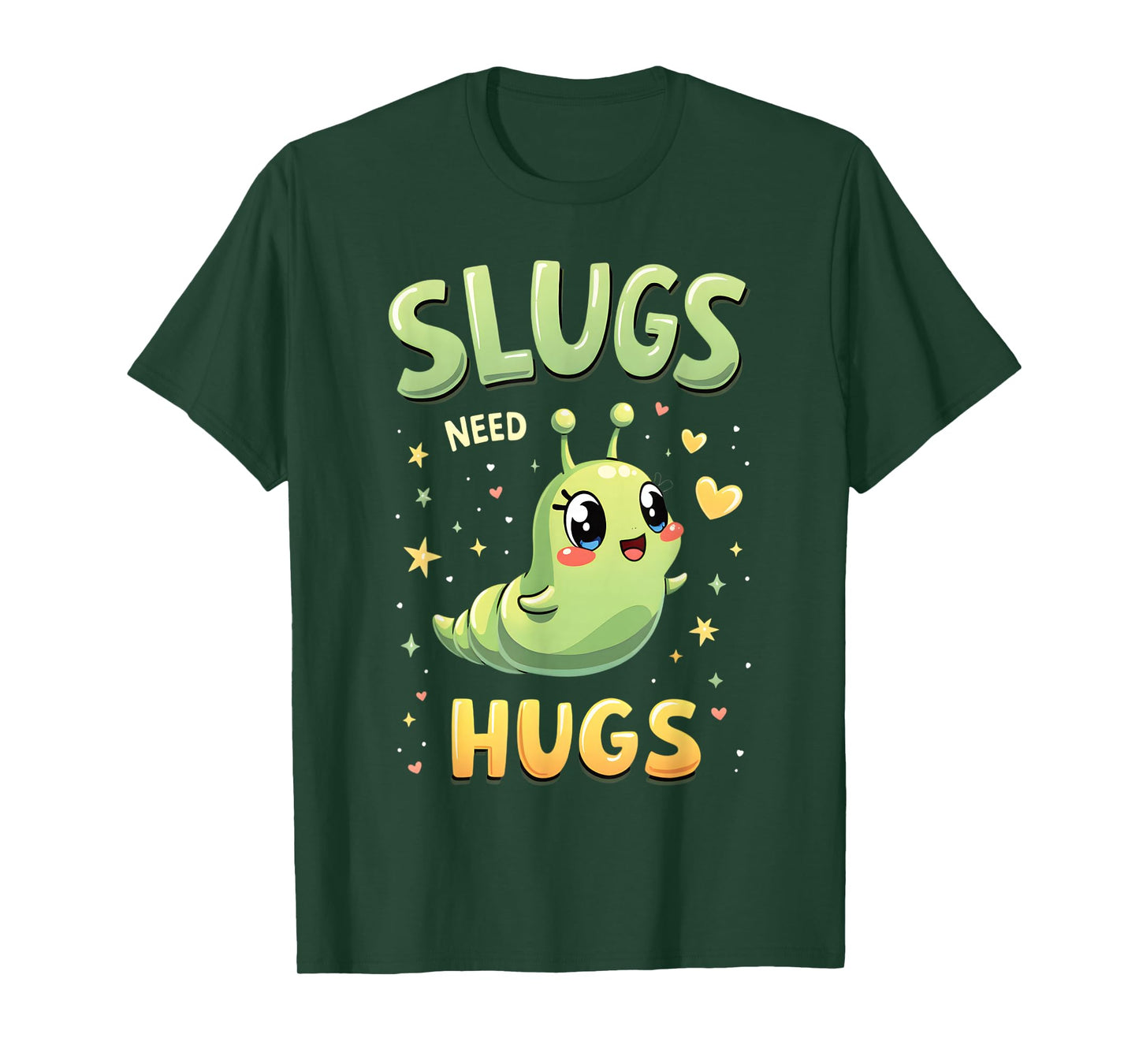 Cute Slug Lovers Whimsical Apparel Slugs Need Hugs Cute Cartoon Slug Art Unisex-Adult T-Shirt Black Small