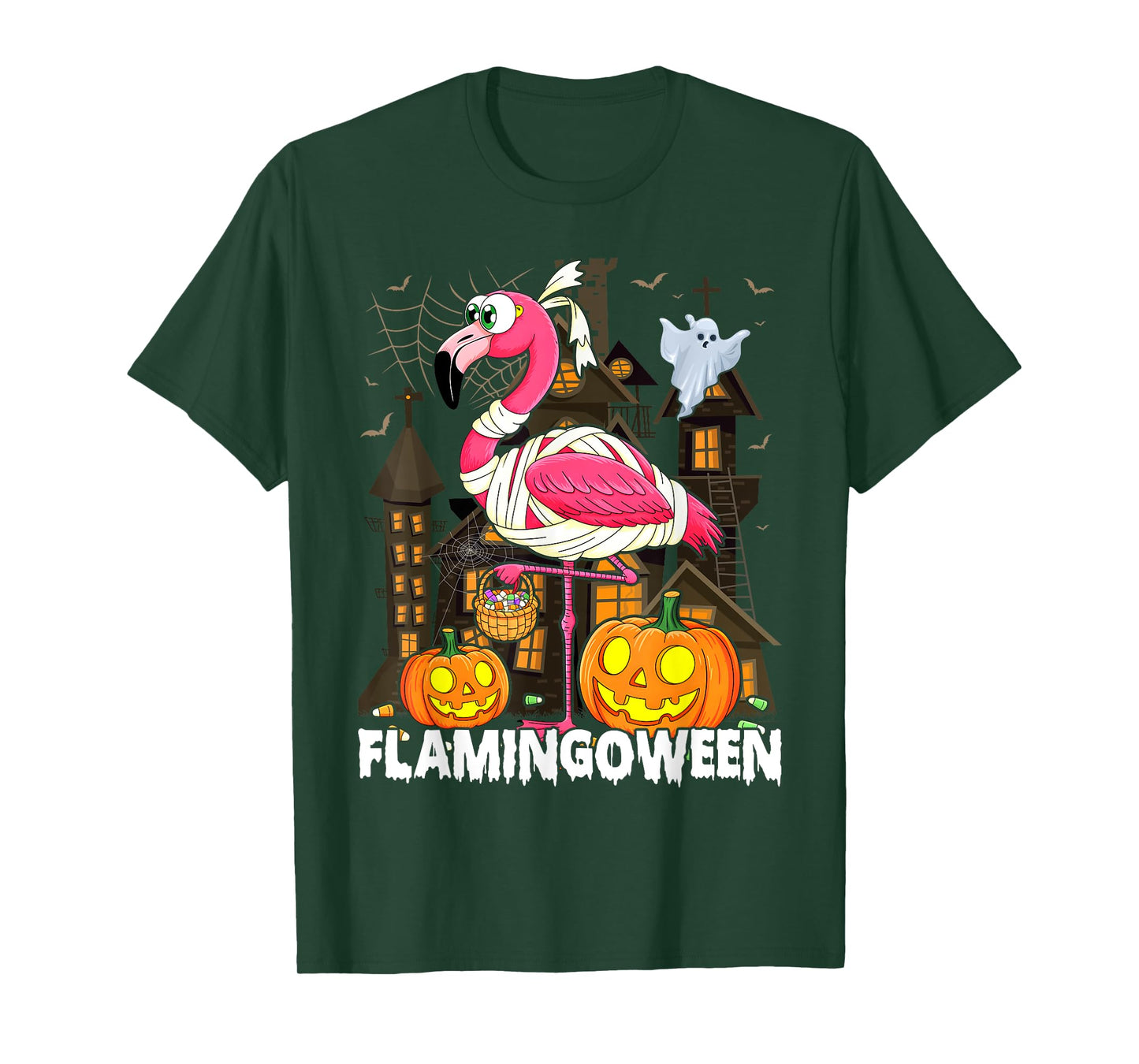 Happy Flamingoween Pink Flamingo Halloween Skeleton Spooky T-Shirt