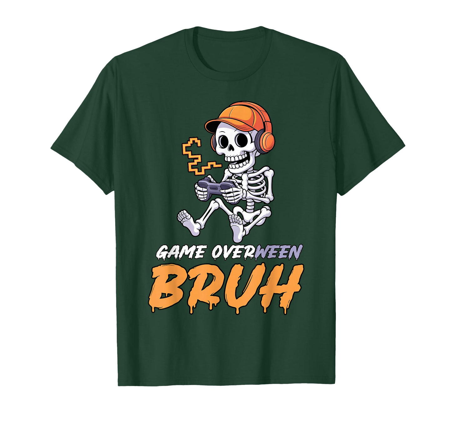 Halloween Skeleton Gamer Game Overween Bruh Boys Men T-Shirt