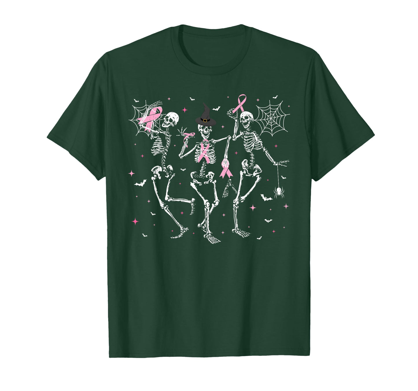 Pink Ribbon Halloween Breast Cancer Awareness Skeleton T-Shirt