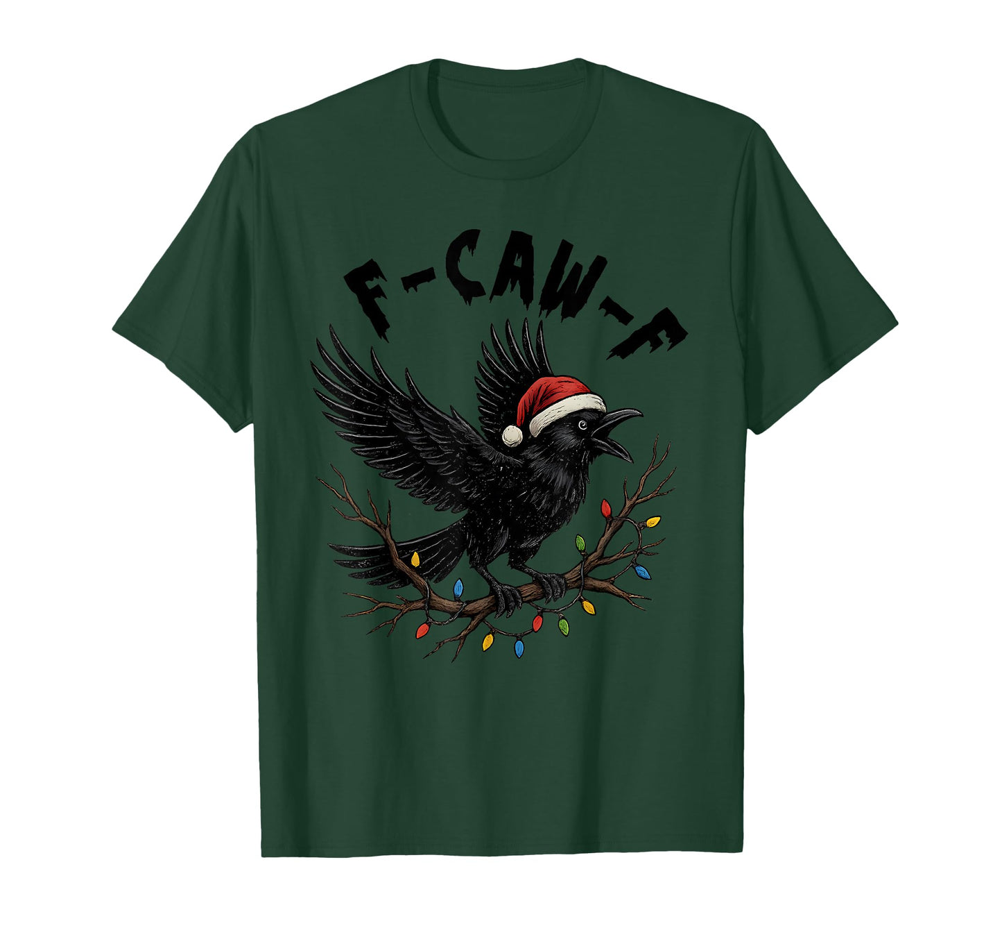 Black Crow F-Caw-F Funny Retro Christmas Lights Santa Hat T-Shirt