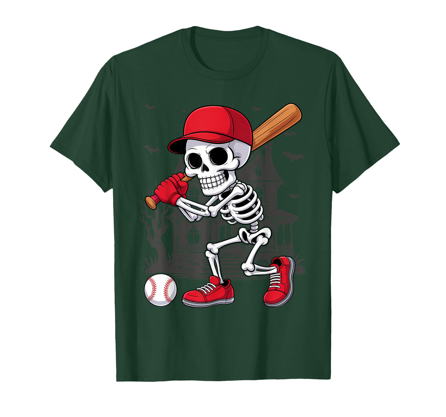 Baseball Skeleton Halloween Funny Playing T-Shirt