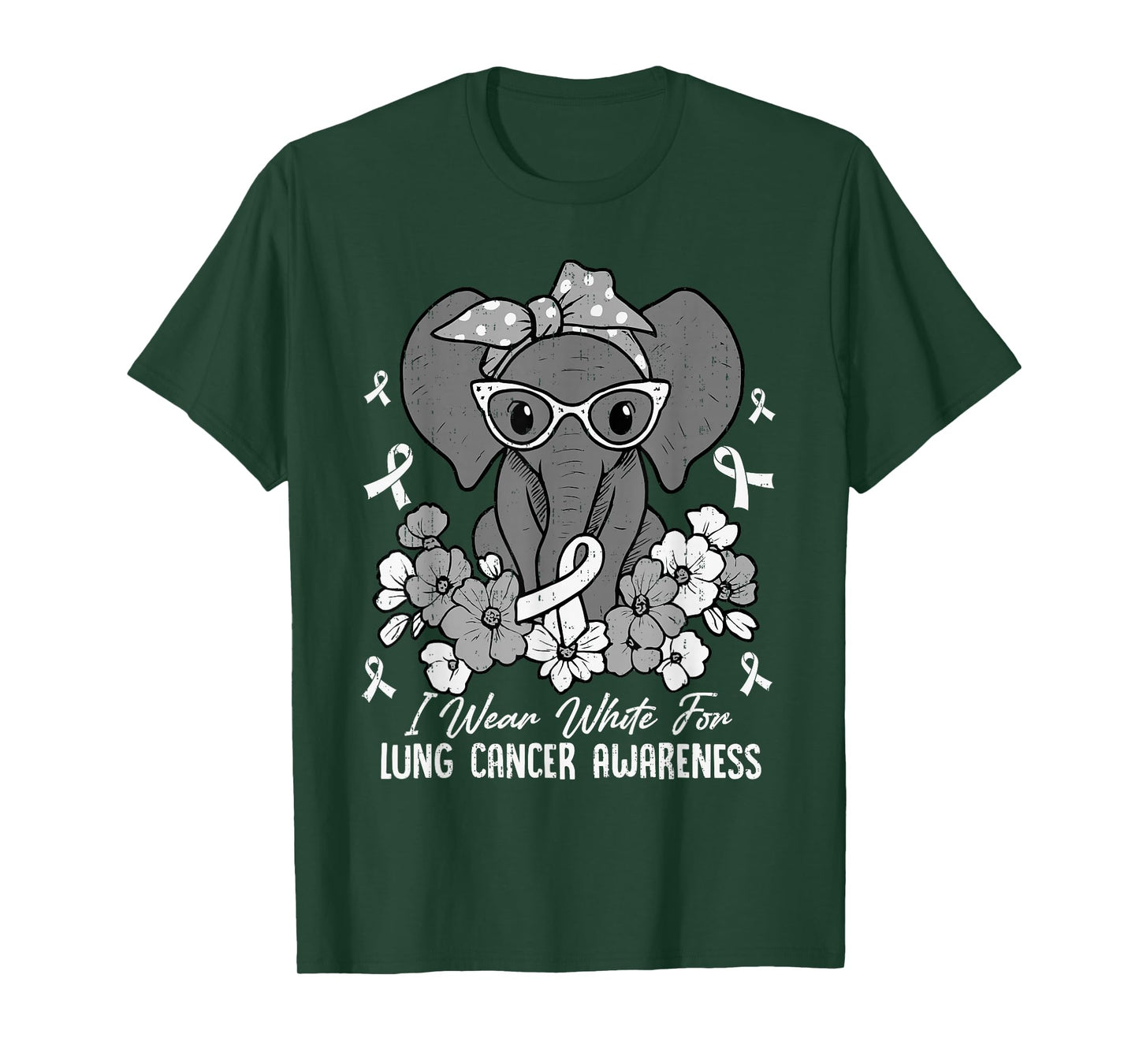 Lung Cancer Awareness Elephant White Ribbon Support T-Shirt
