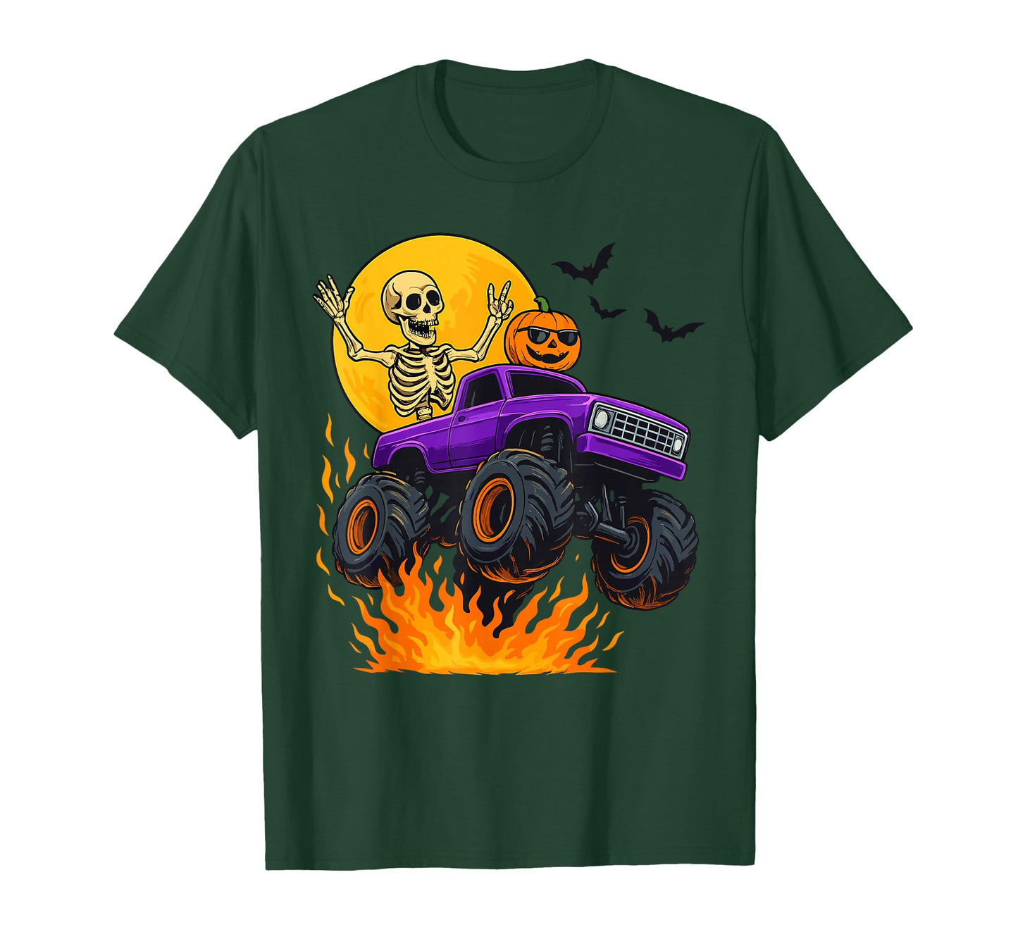 Spooky Skeleton Riding Monster Truck Halloween Costume T-Shirt