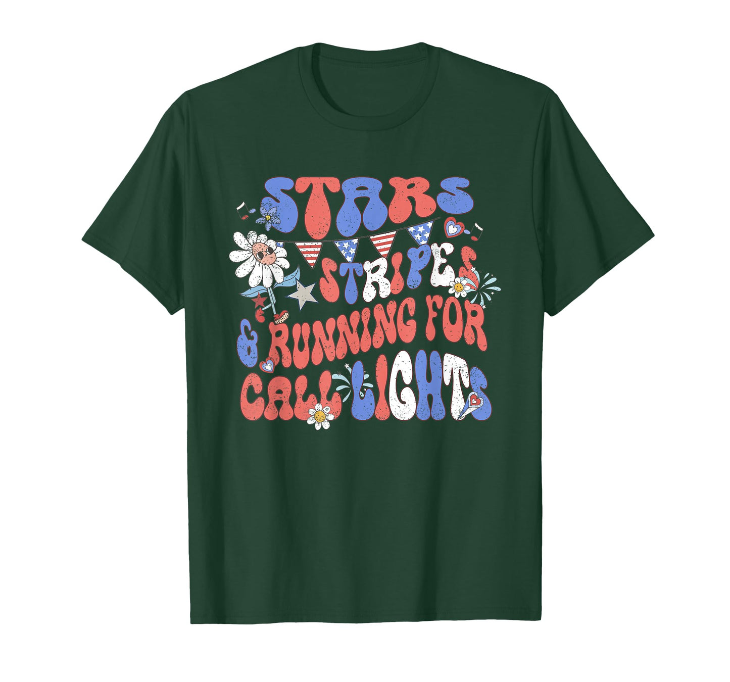 Stars and Stripes Running for Call Lights 4th of July Nurse T-Shirt
