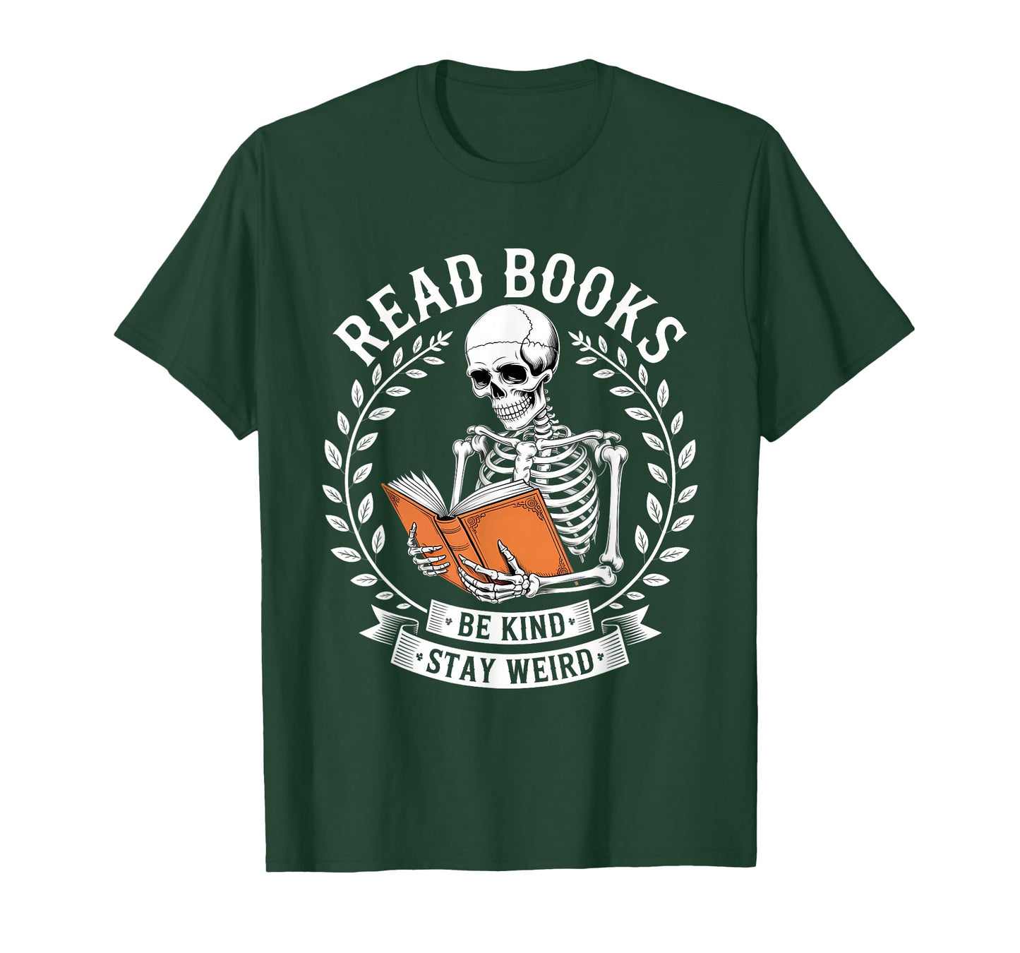 Read Books, Be Kind, Stay Weird Reading Skeleton Tee Design T-Shirt