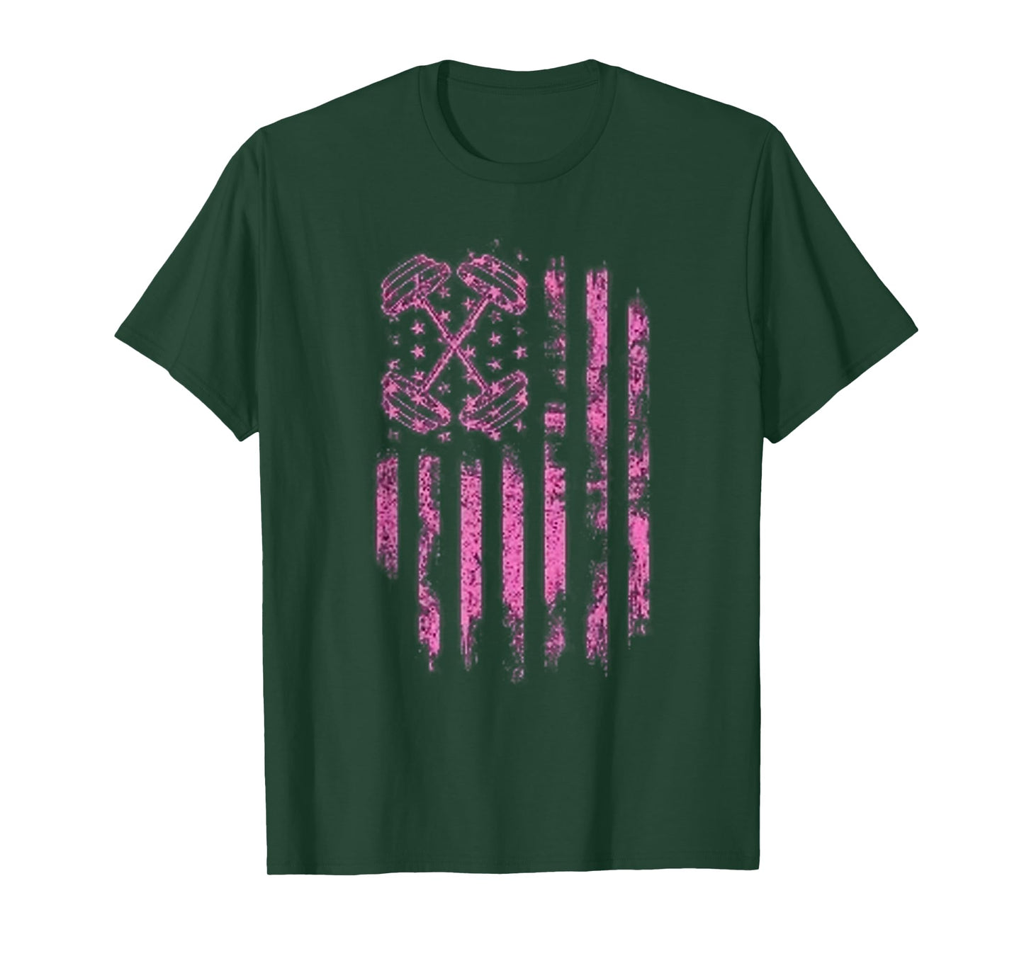 Pink Barbell American Flag Breast Cancer Awareness - Fitness Women Men T-Shirt