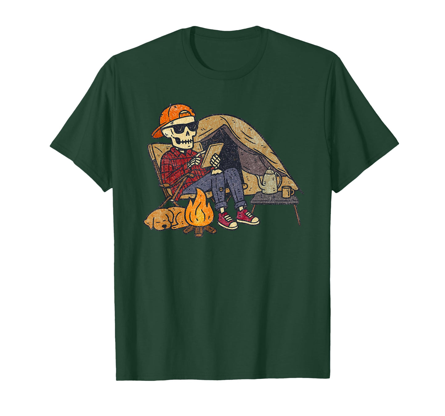 Vintage Halloween Skeleton Camping Funny Spooky Costume T-Shirt