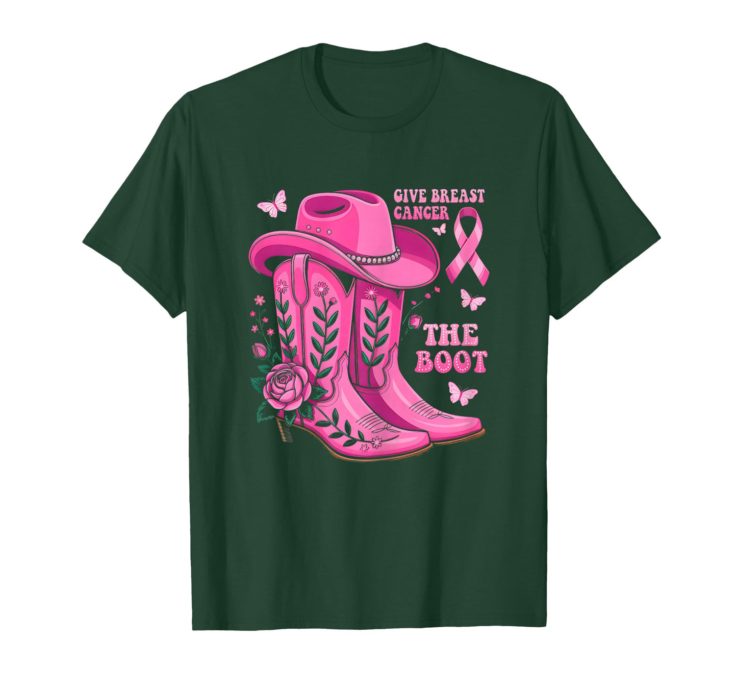 Give Breast Cancer The Boot Cowgirl Cancer Awareness Ribbon T-Shirt