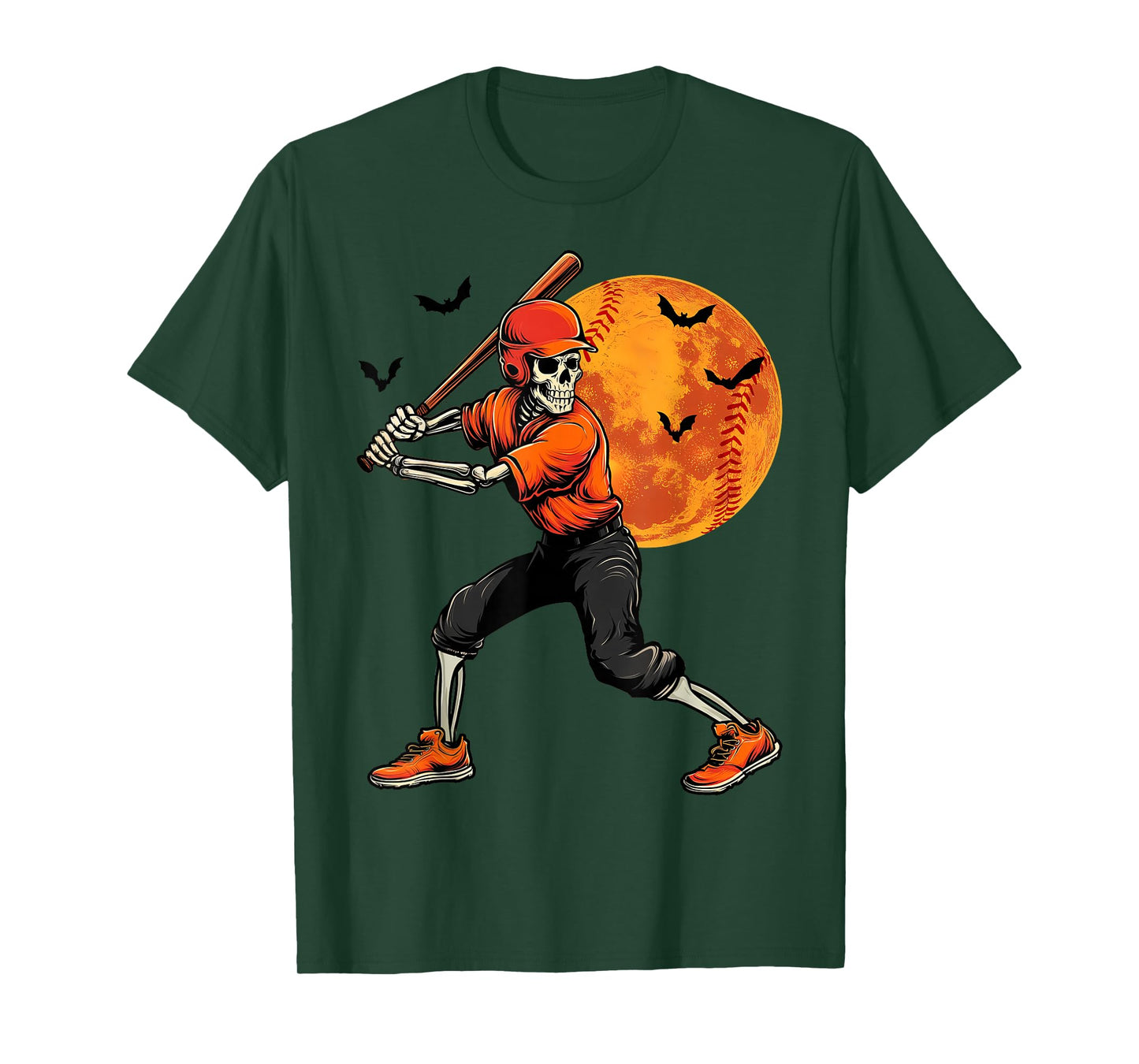 Skeleton Playing Baseball Spooky Halloween Costume Men Boys T-Shirt