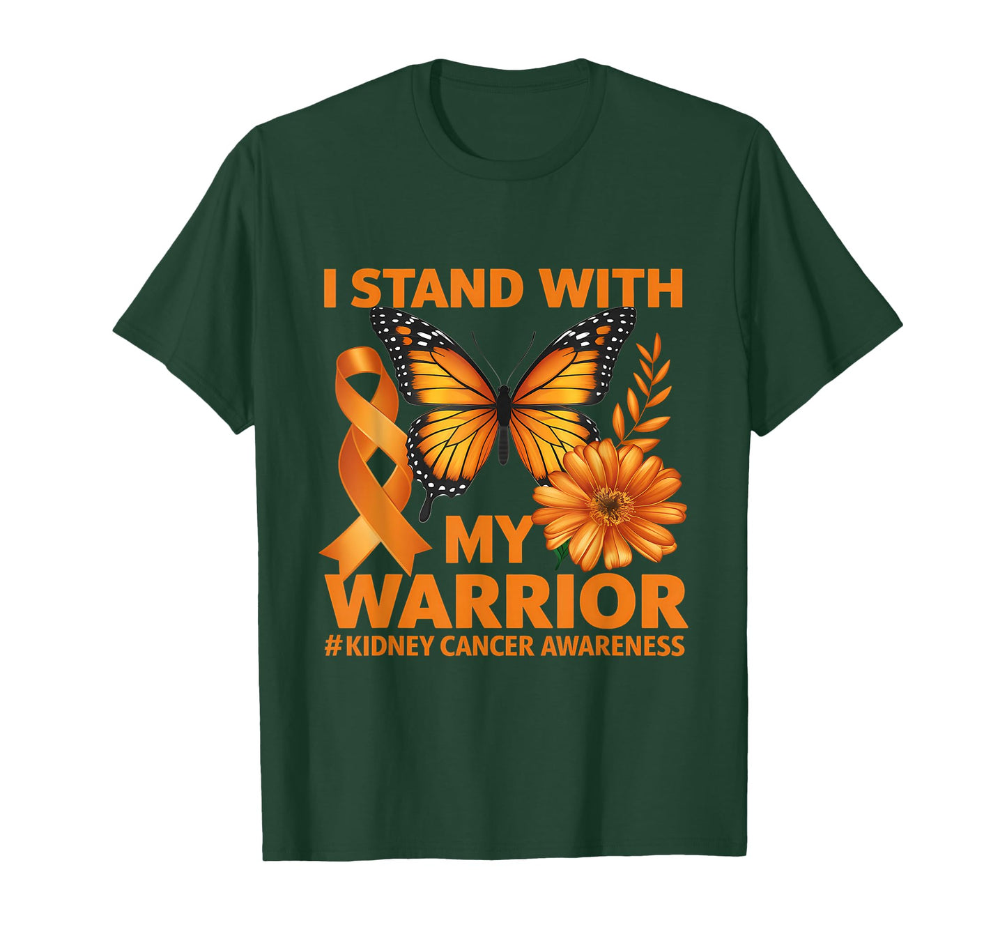 Kidney Cancer Awareness Warrior Butterfly Orange Ribbon T-Shirt