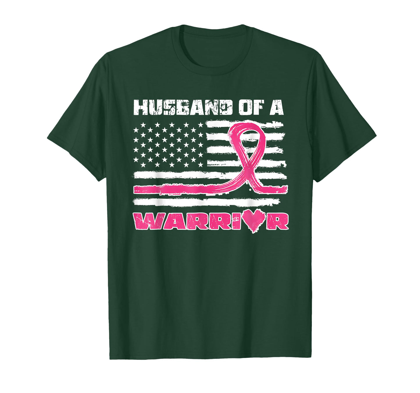 Pink Ribbon American Flag Husband Of A Warrior Breast Cancer T-Shirt