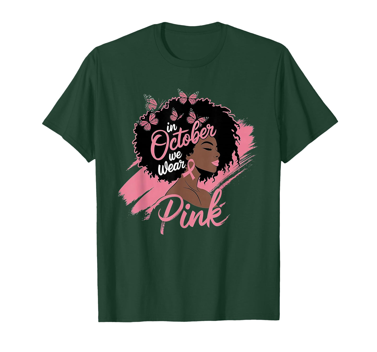 in October We Wear Pink Black Women Breast Cancer Awareness T-Shirt
